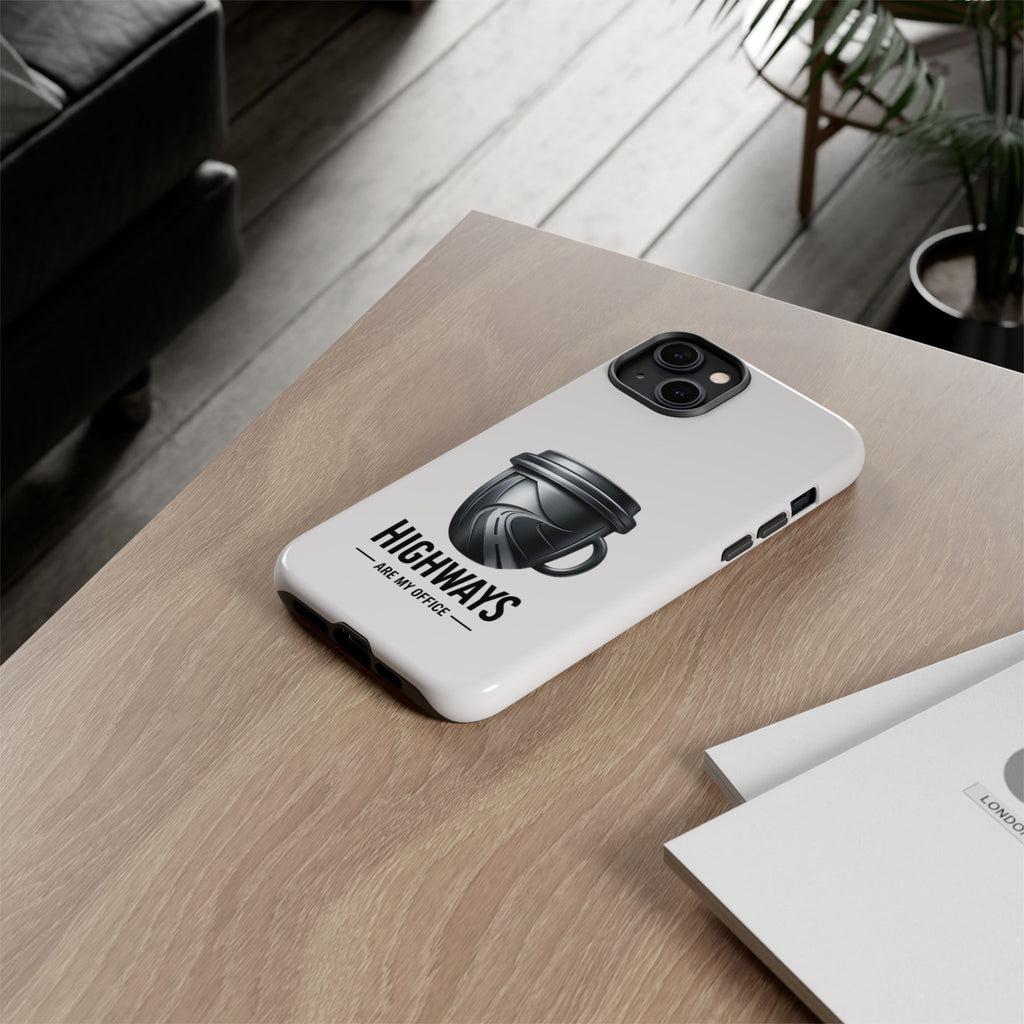 Hard Shell Phone Case — “Highways Are My Office” Travel Coffee Design