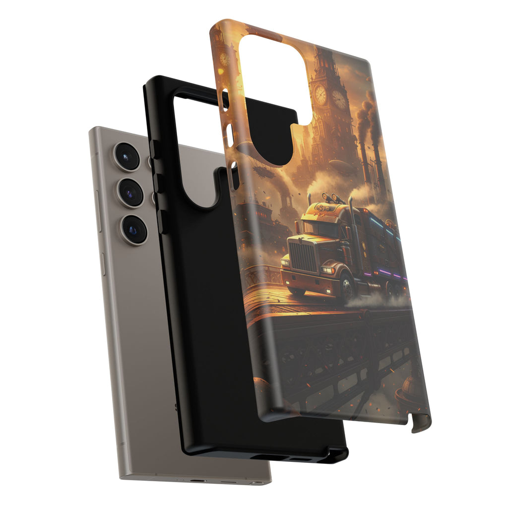 Steampunk Freightliner Phone Case — Rugged Trucking Cityscape iPhone Cover