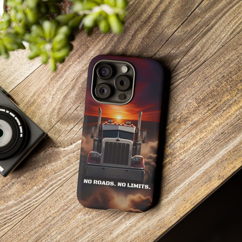 Truck Phone Case — "No Roads. No Limits." Sunset Semi Truck Protective Case