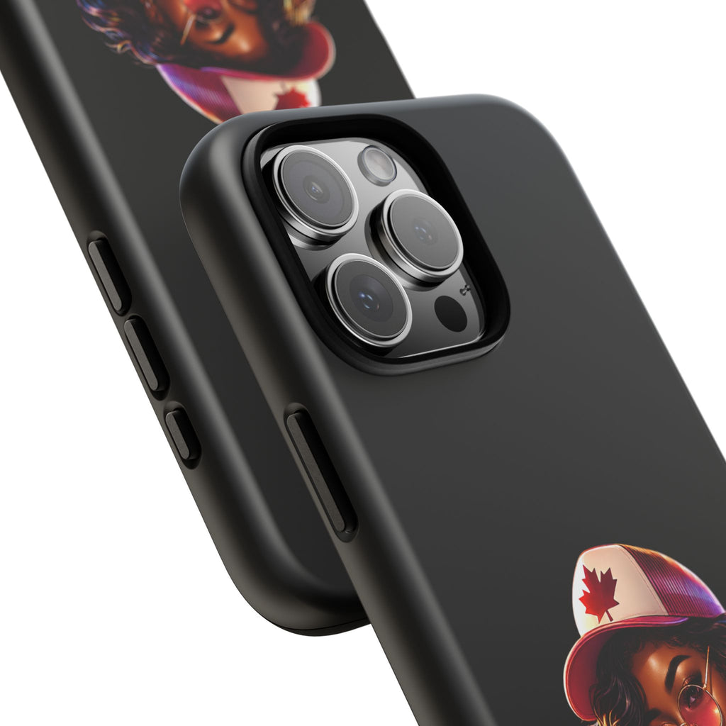 Canadian Vibes Phone Case — Afrobeat Girl with Headphones & Passport Design