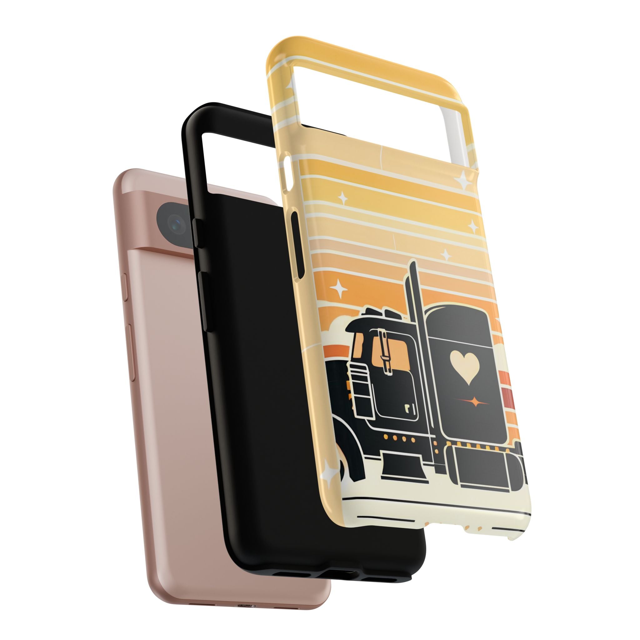 Trucker Heart Phone Case — Retro Semi Truck Protective Phone Cover