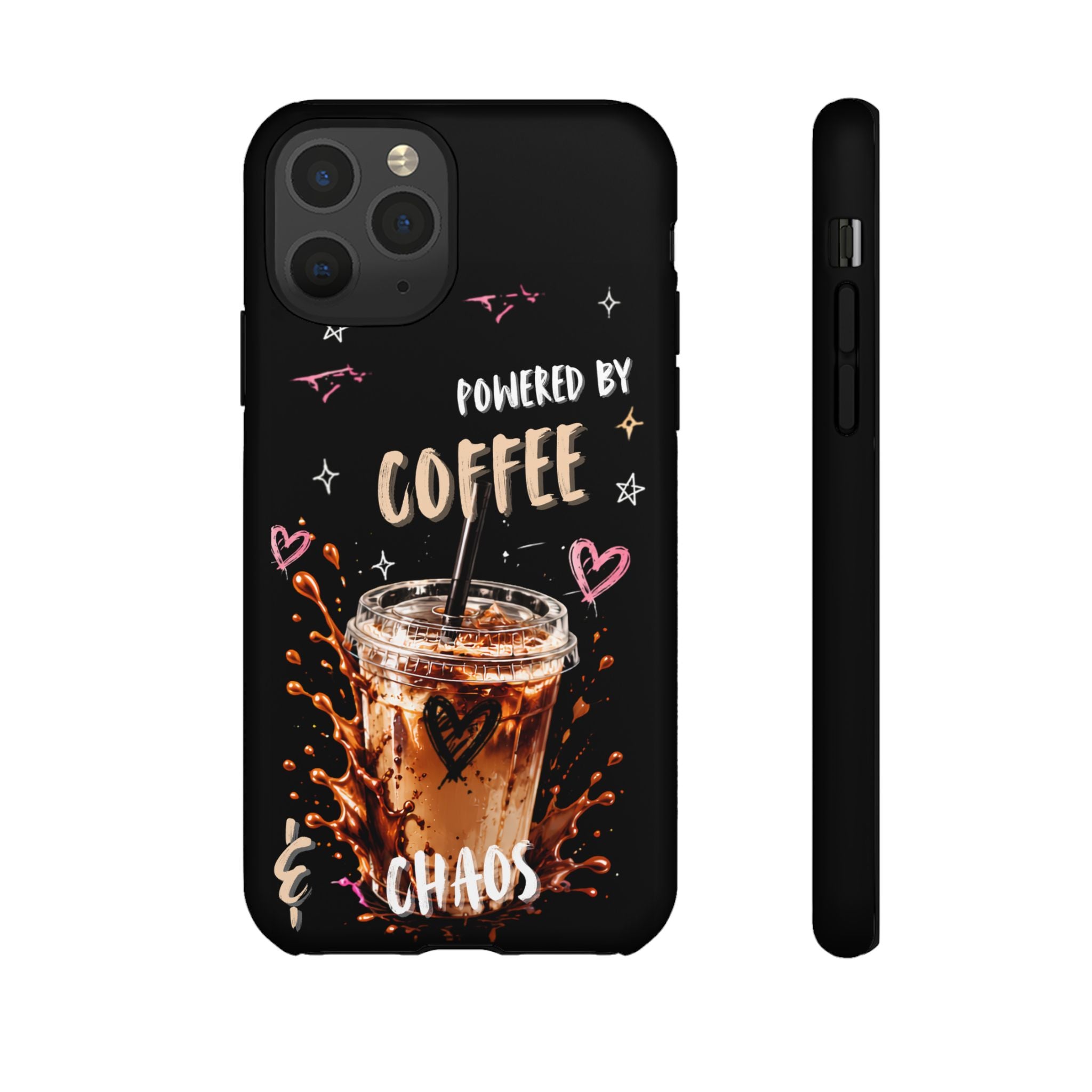 Phone Case — "Powered by Coffee & Chaos" Iced Coffee Protective Cover