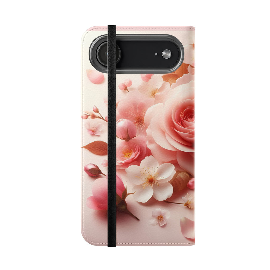 Floral Rose Flip Case — Pink Blossom Wallet Phone Cover