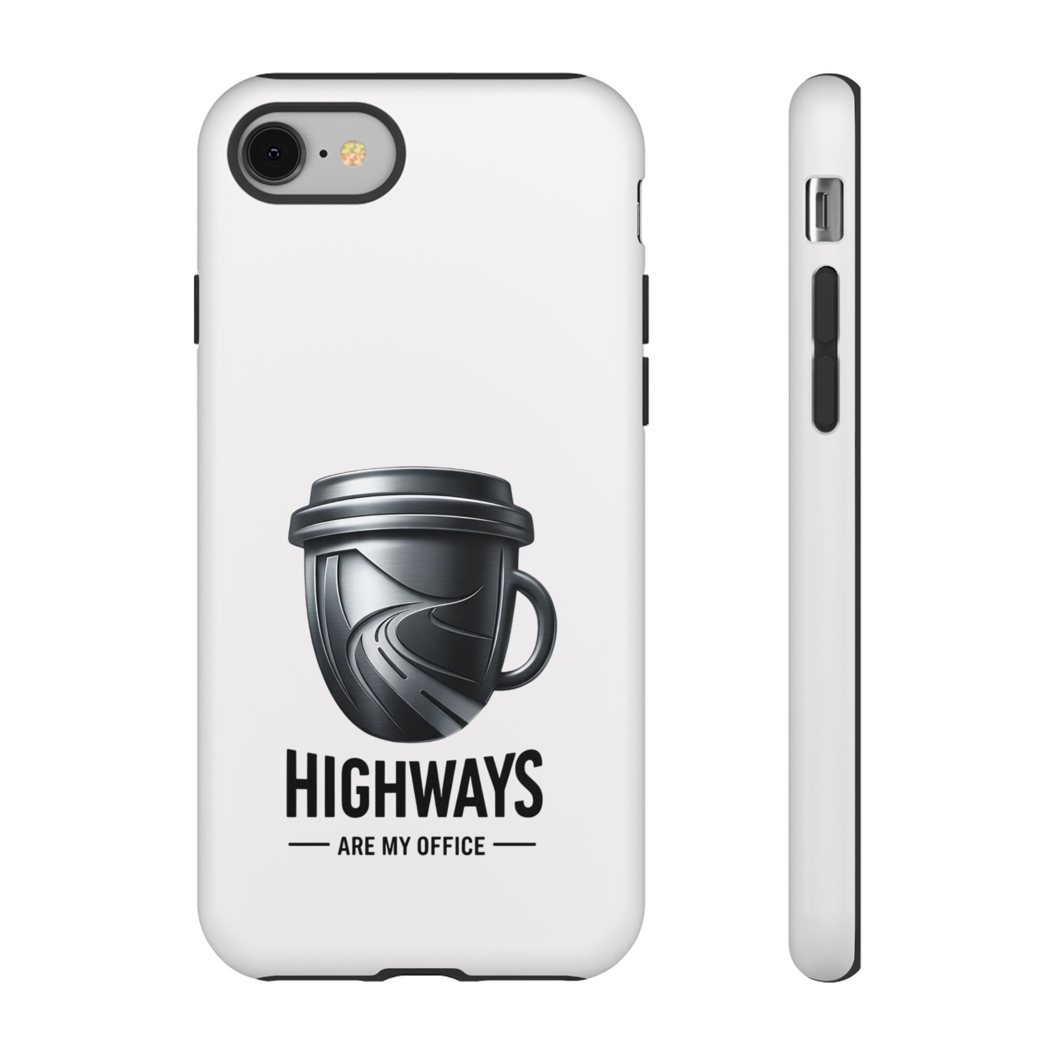 Hard Shell Phone Case — “Highways Are My Office” Travel Coffee Design