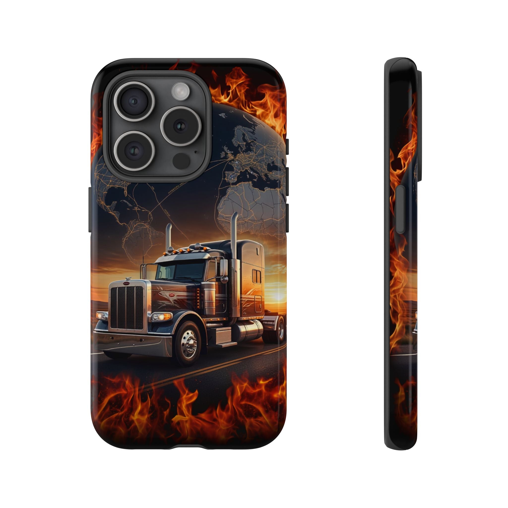 Truck Flames Phone Case — Bold Semi-Truck Globe Design