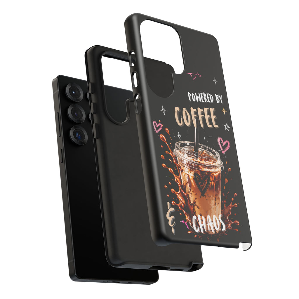 Phone Case — "Powered by Coffee & Chaos" Iced Coffee Protective Cover