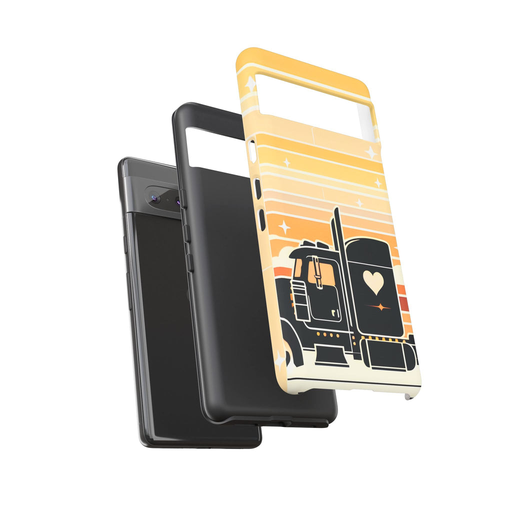 Trucker Heart Phone Case — Retro Semi Truck Protective Phone Cover