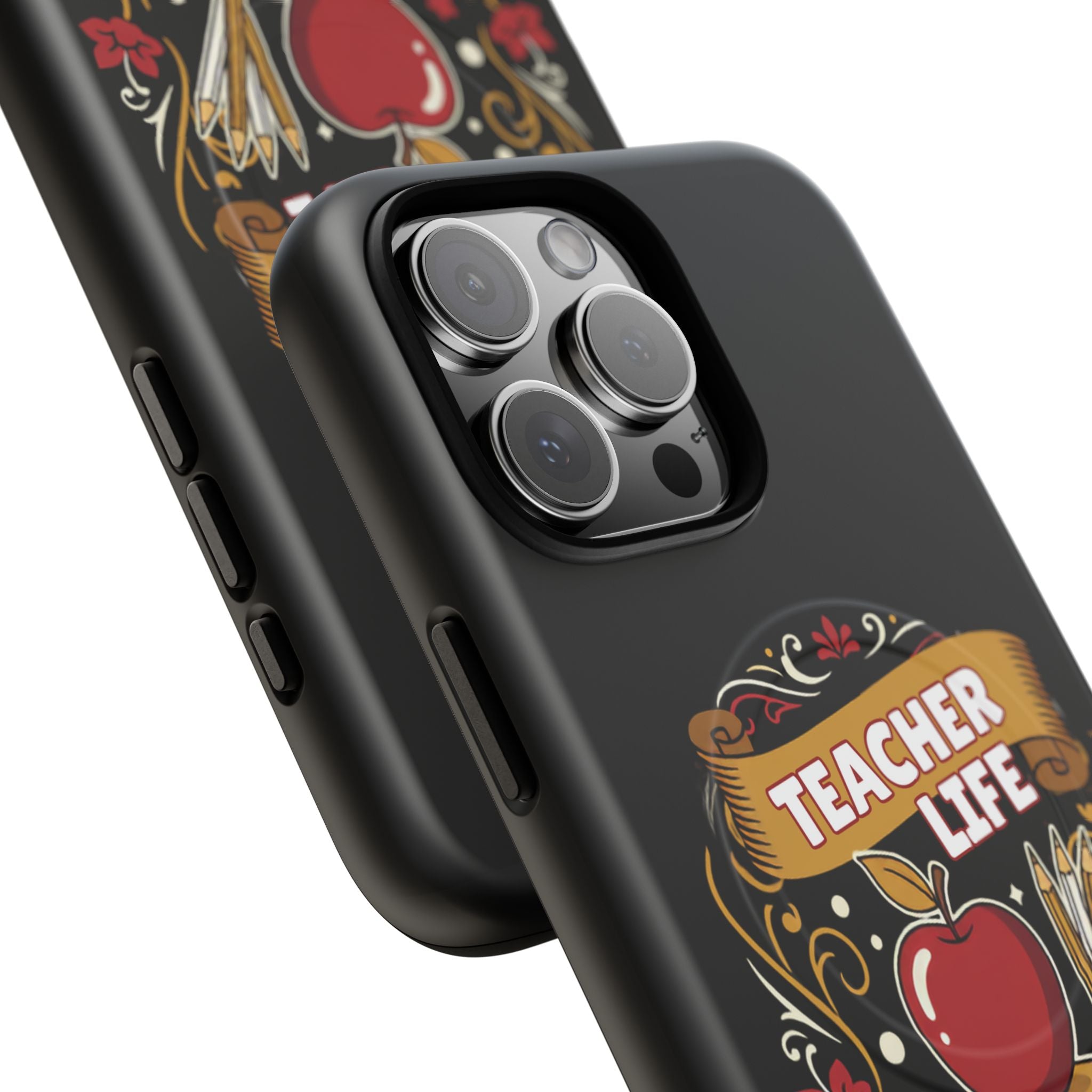 Teacher Life Phone Case - Tough Magnetic Protective Cover with Apple & Books Design