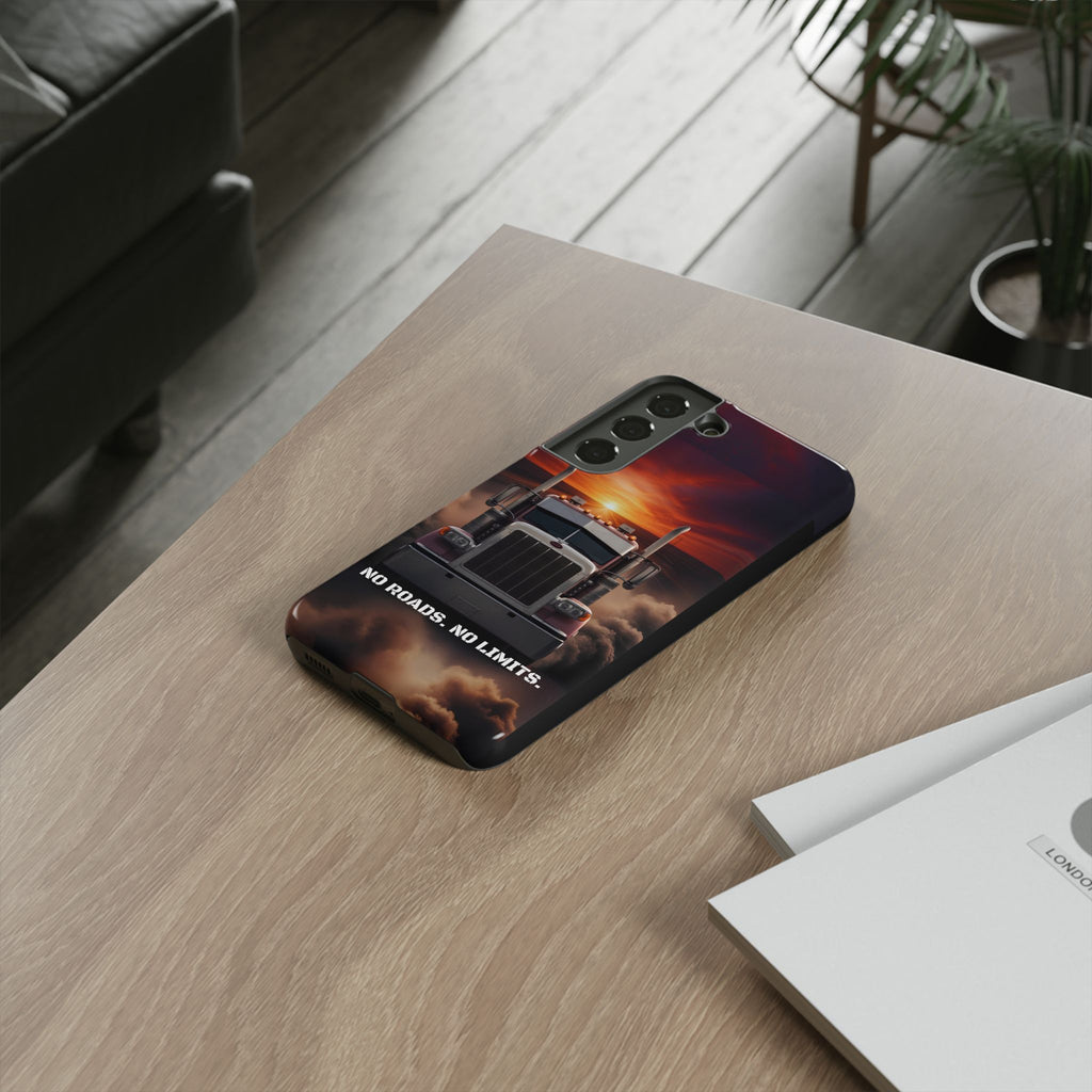 Truck Phone Case — "No Roads. No Limits." Sunset Semi Truck Protective Case
