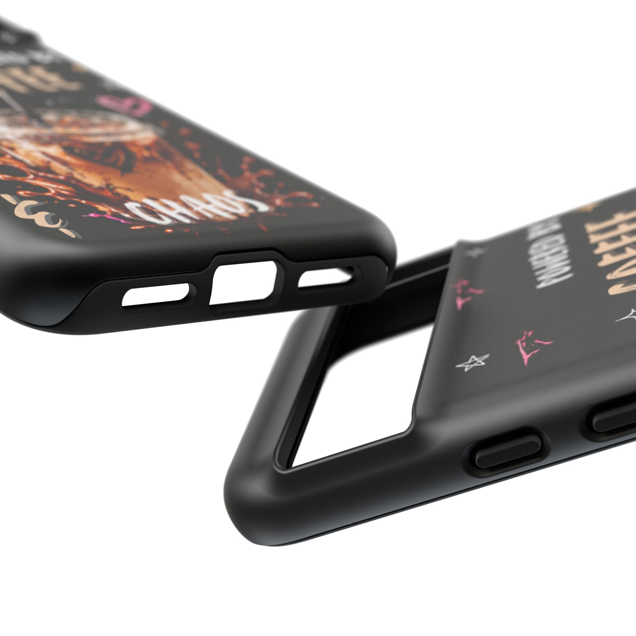 Phone Case — "Powered by Coffee & Chaos" Iced Coffee Protective Cover