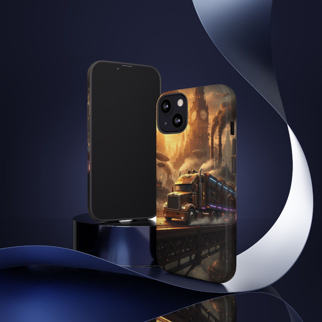 Steampunk Freightliner Phone Case — Rugged Trucking Cityscape iPhone Cover