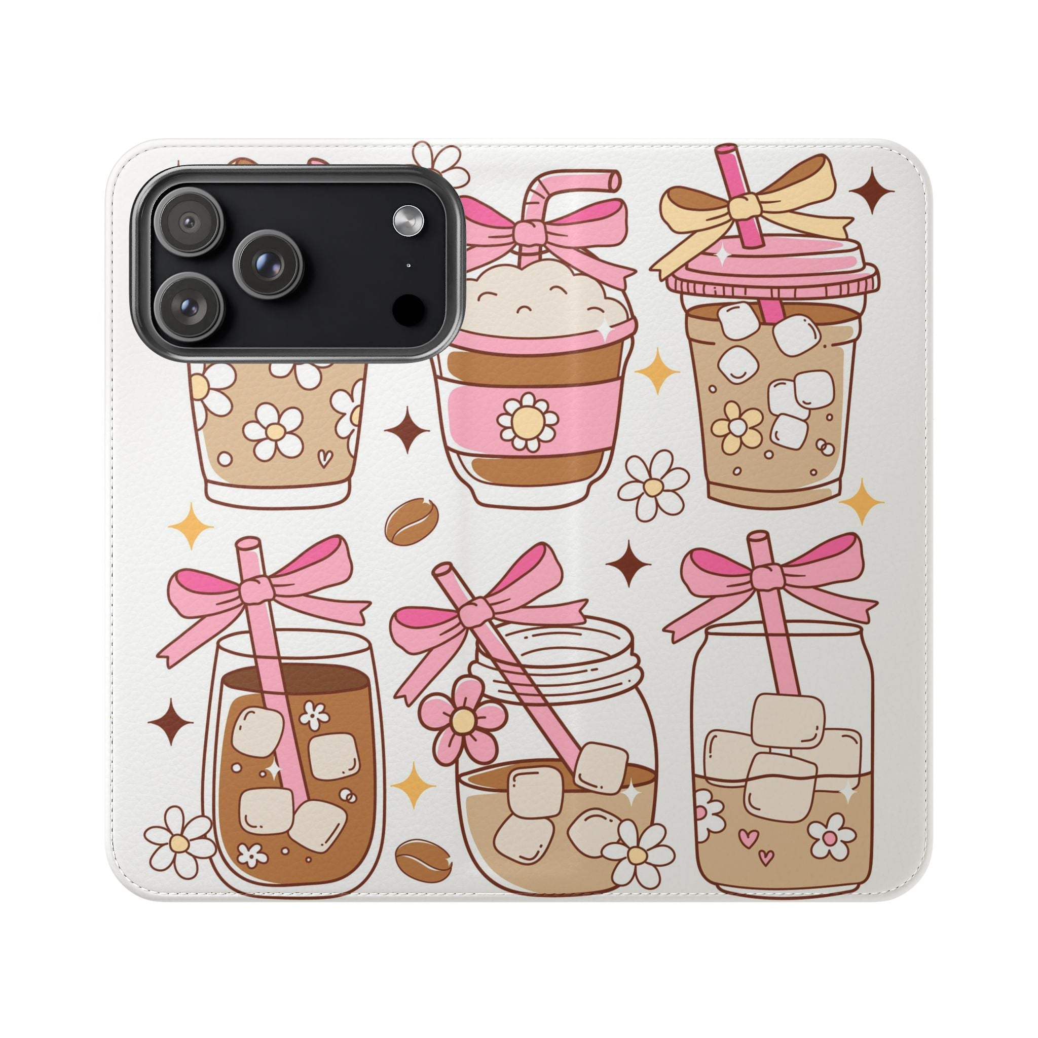 Cute Coffee & Latte Flip Phone Case – Cozy Boba & Dessert Wallet Cover