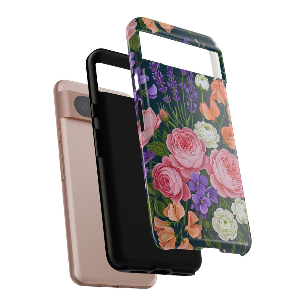 Floral Bouquet Phone Case — Vintage Roses & Lavender Protective Cover
