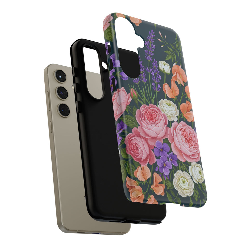 Floral Bouquet Phone Case — Vintage Roses & Lavender Protective Cover