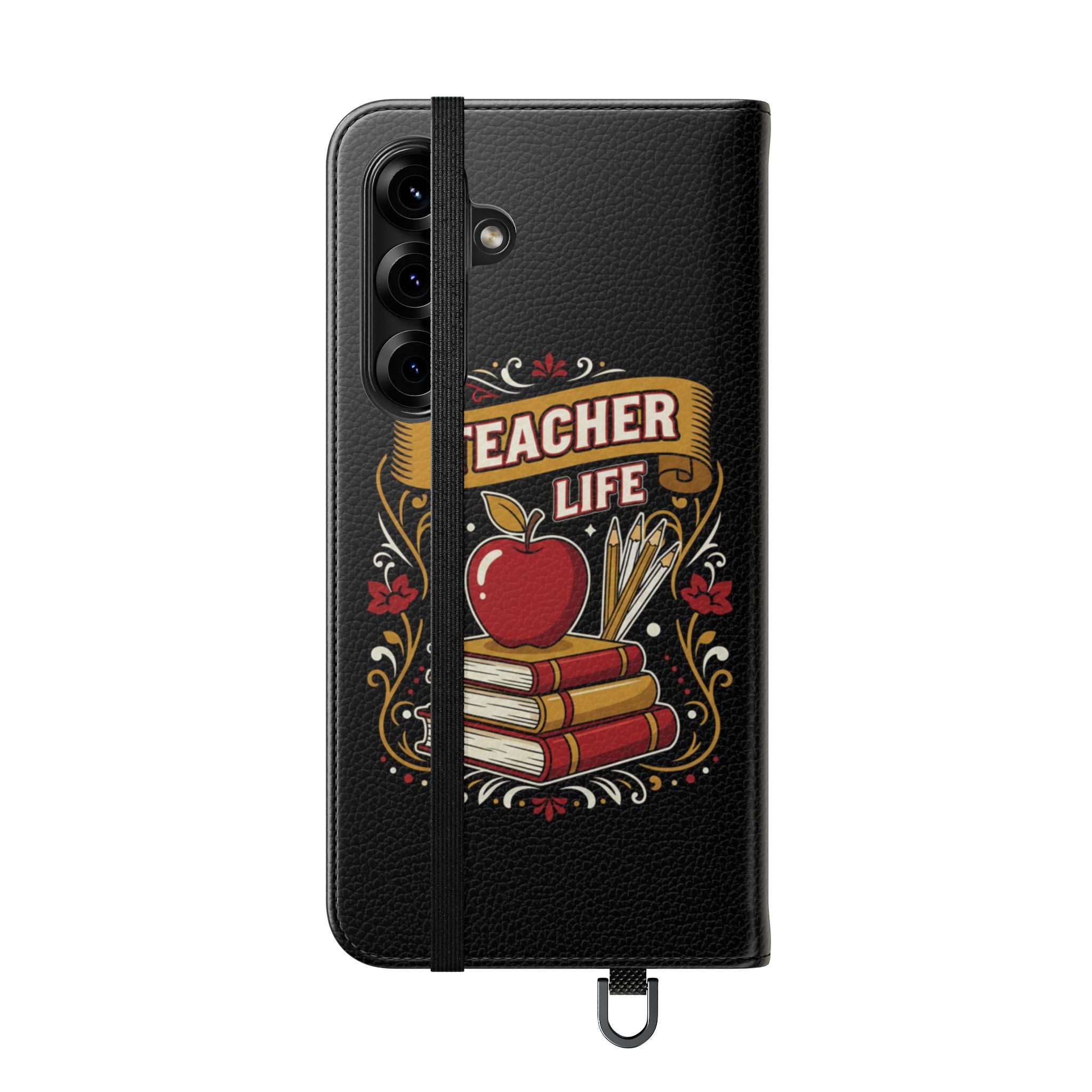 Teacher Life Flip Phone Case – Wallet Folio with Apple & Books Design