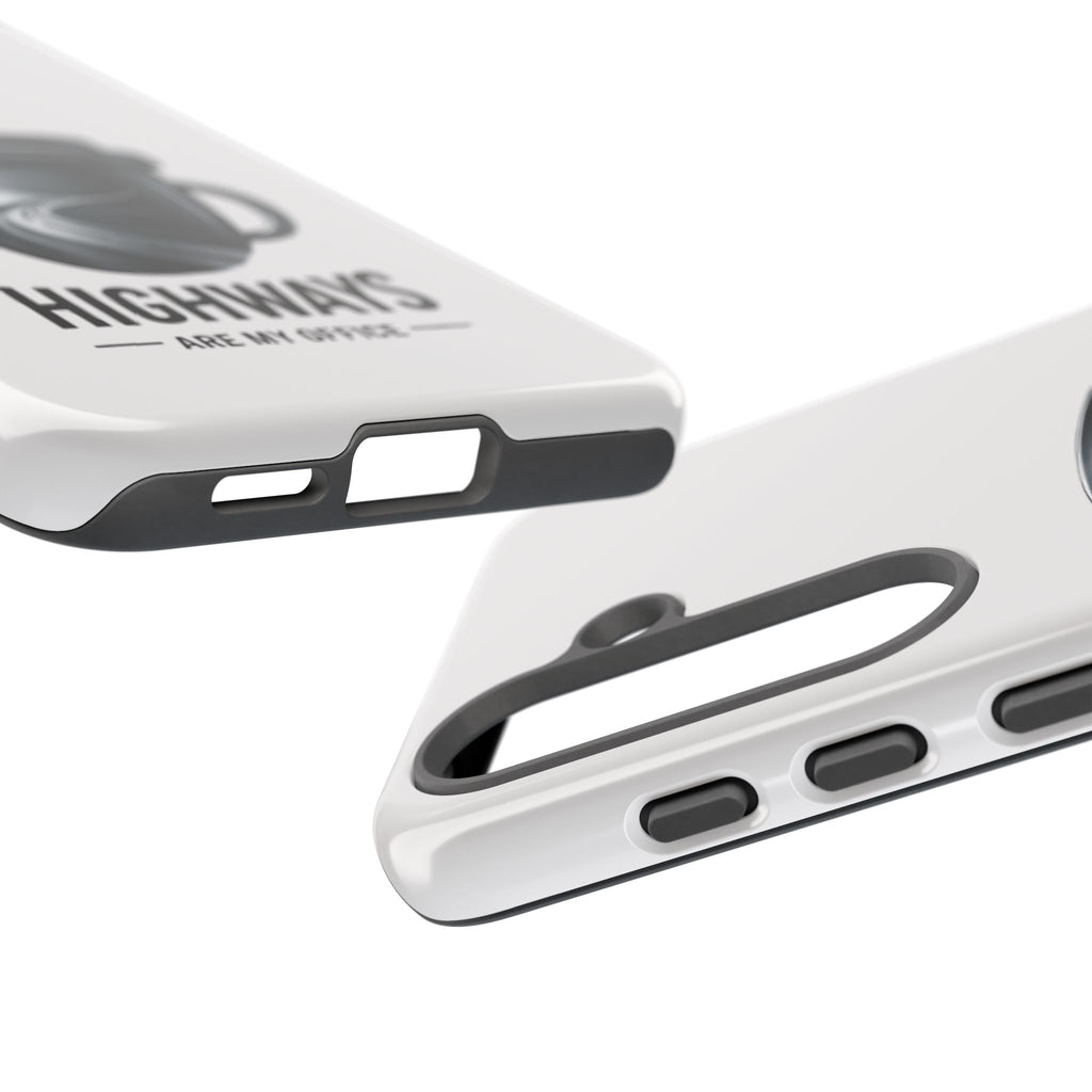 Hard Shell Phone Case — “Highways Are My Office” Travel Coffee Design