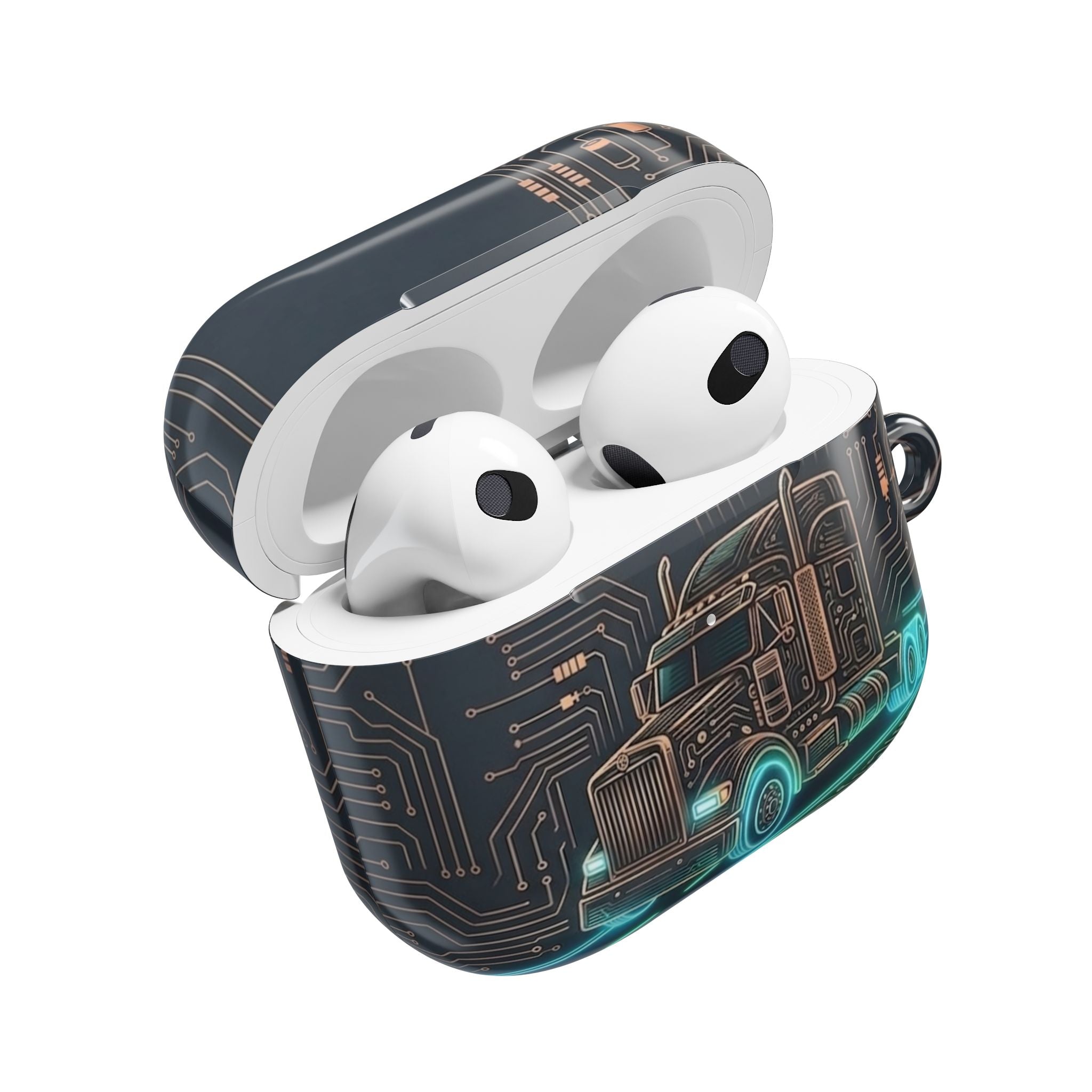Trucker Tech AirPods Case — Neon Semi Truck Circuit Design