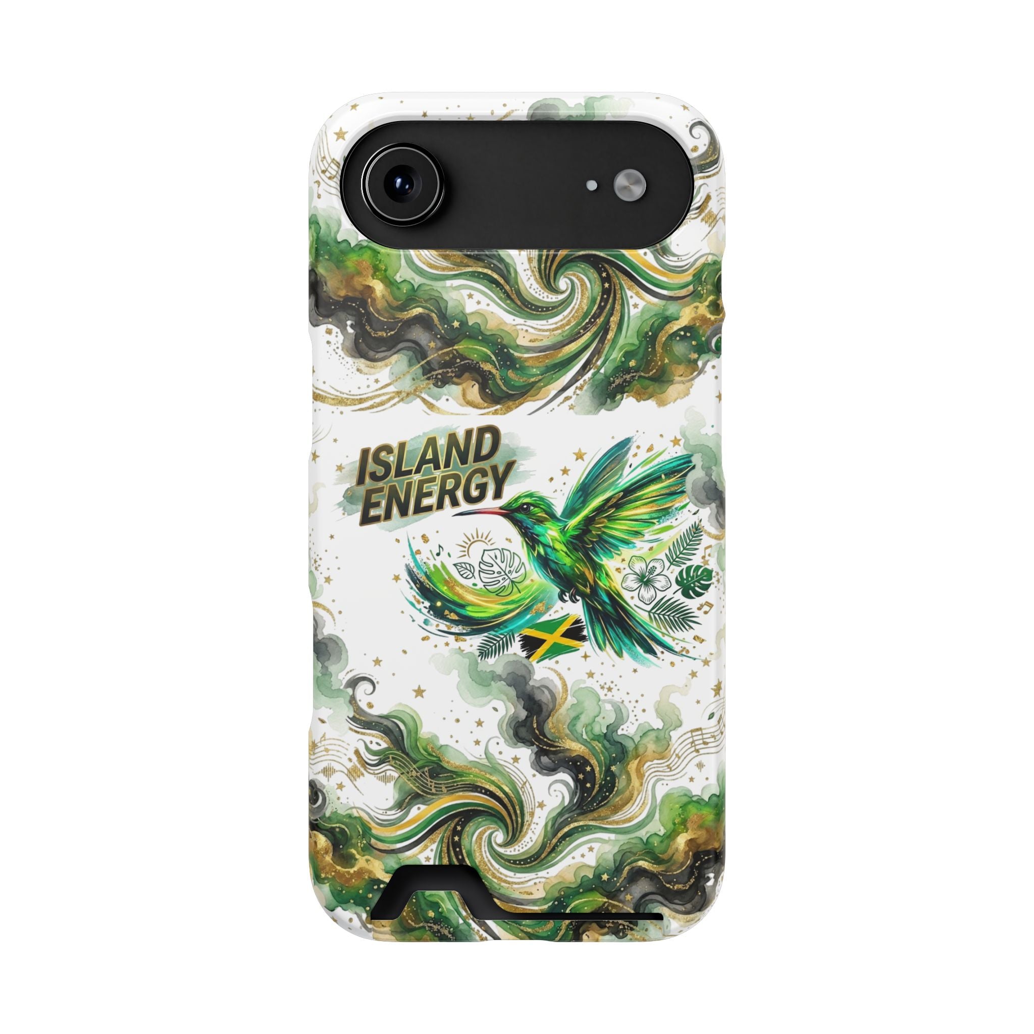 Phone Case with Card Holder — 'Island Energy' Green Hummingbird Design