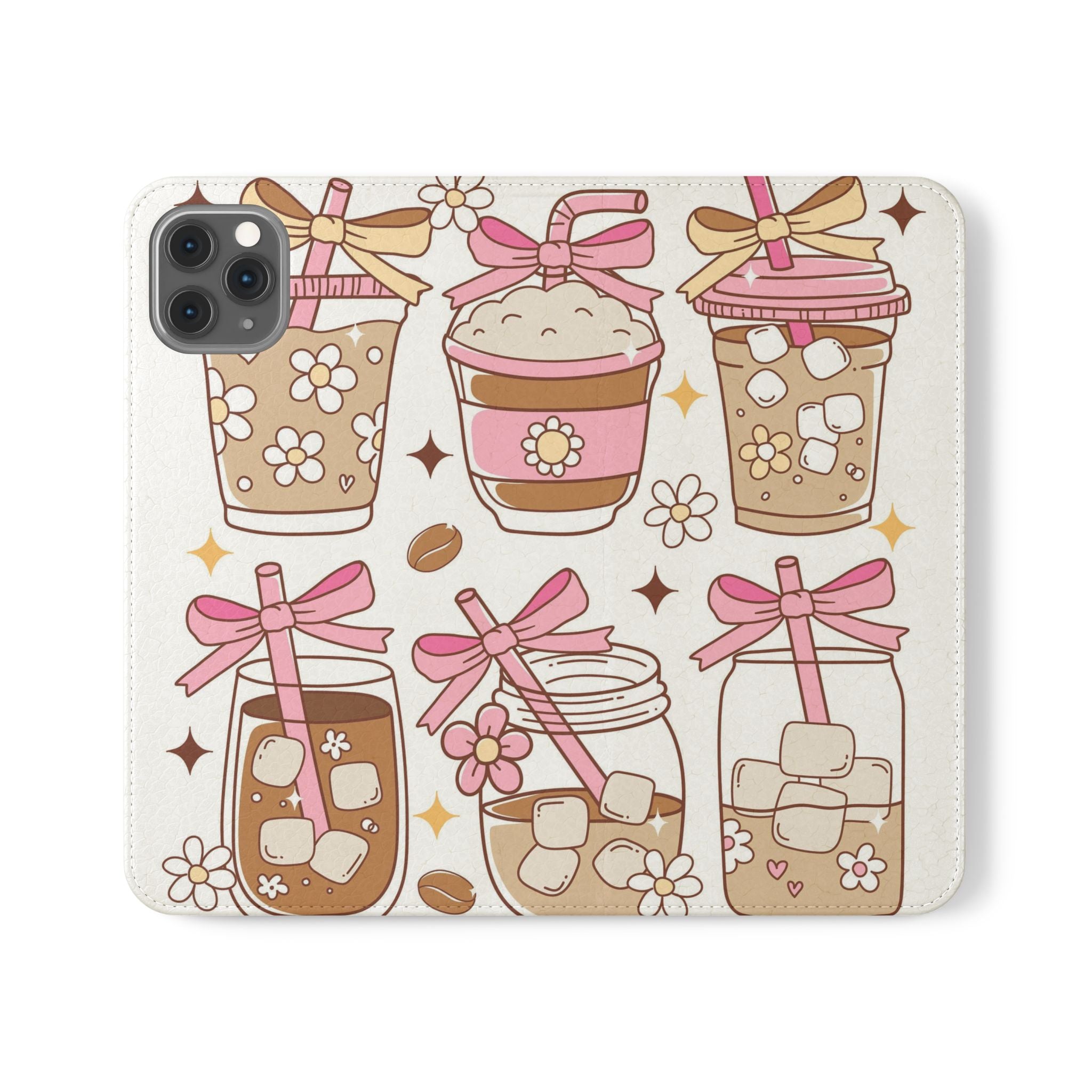 Cute Coffee & Latte Flip Phone Case – Cozy Boba & Dessert Wallet Cover
