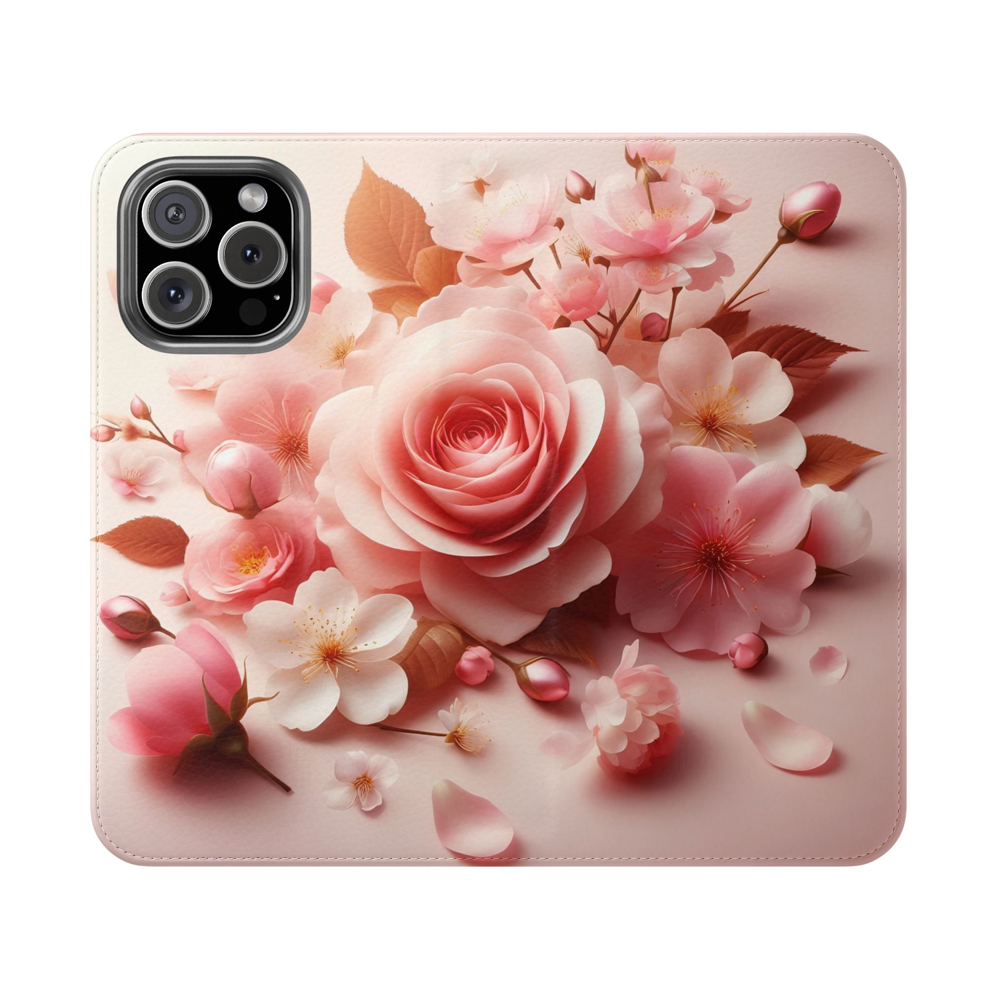 Floral Rose Flip Case — Pink Blossom Wallet Phone Cover