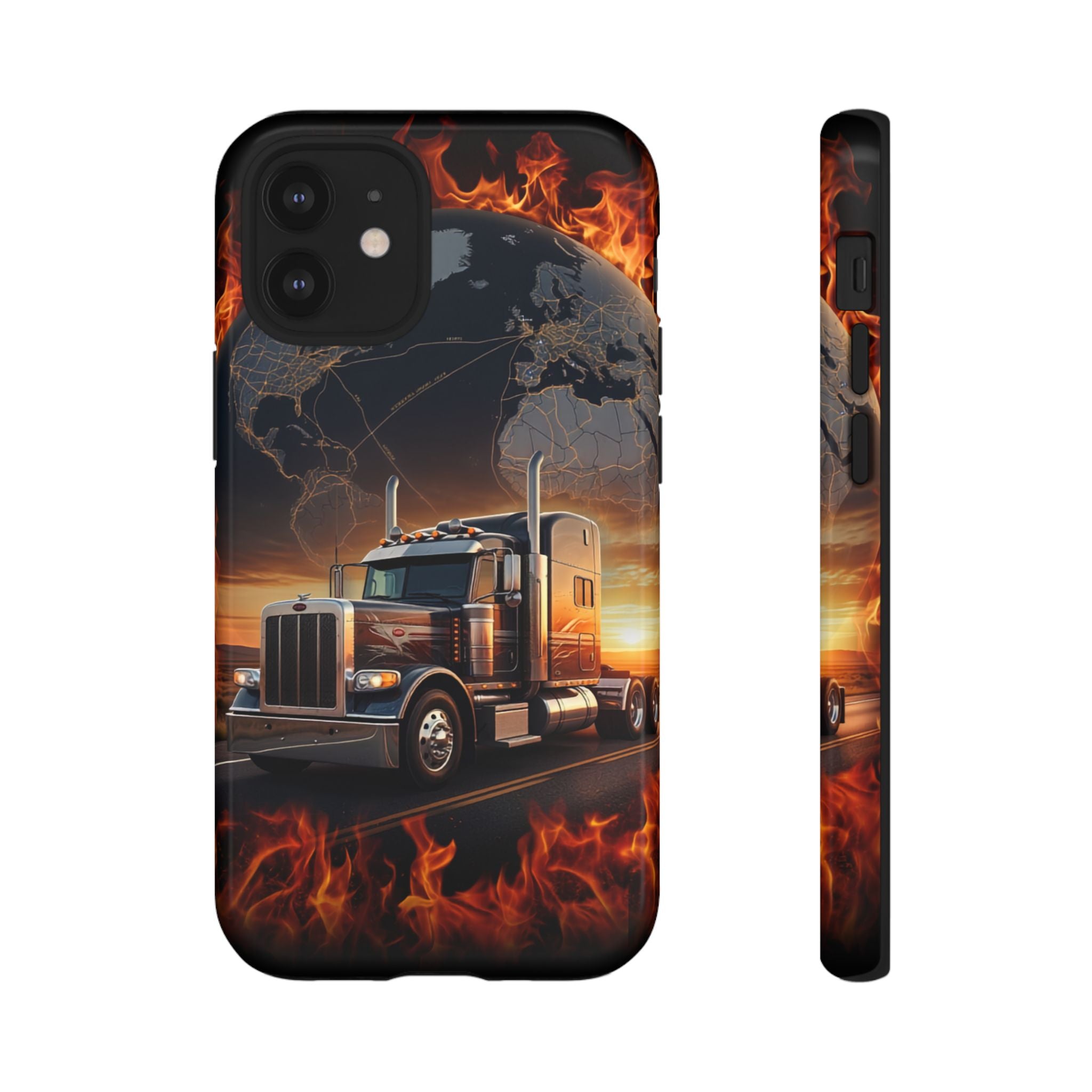 Truck Flames Phone Case — Bold Semi-Truck Globe Design
