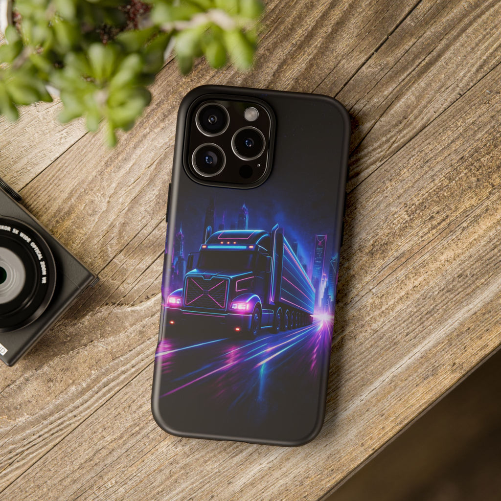 Neon Retro Rig Phone Case — Trucker Semi Truck Nightscape Protective Case