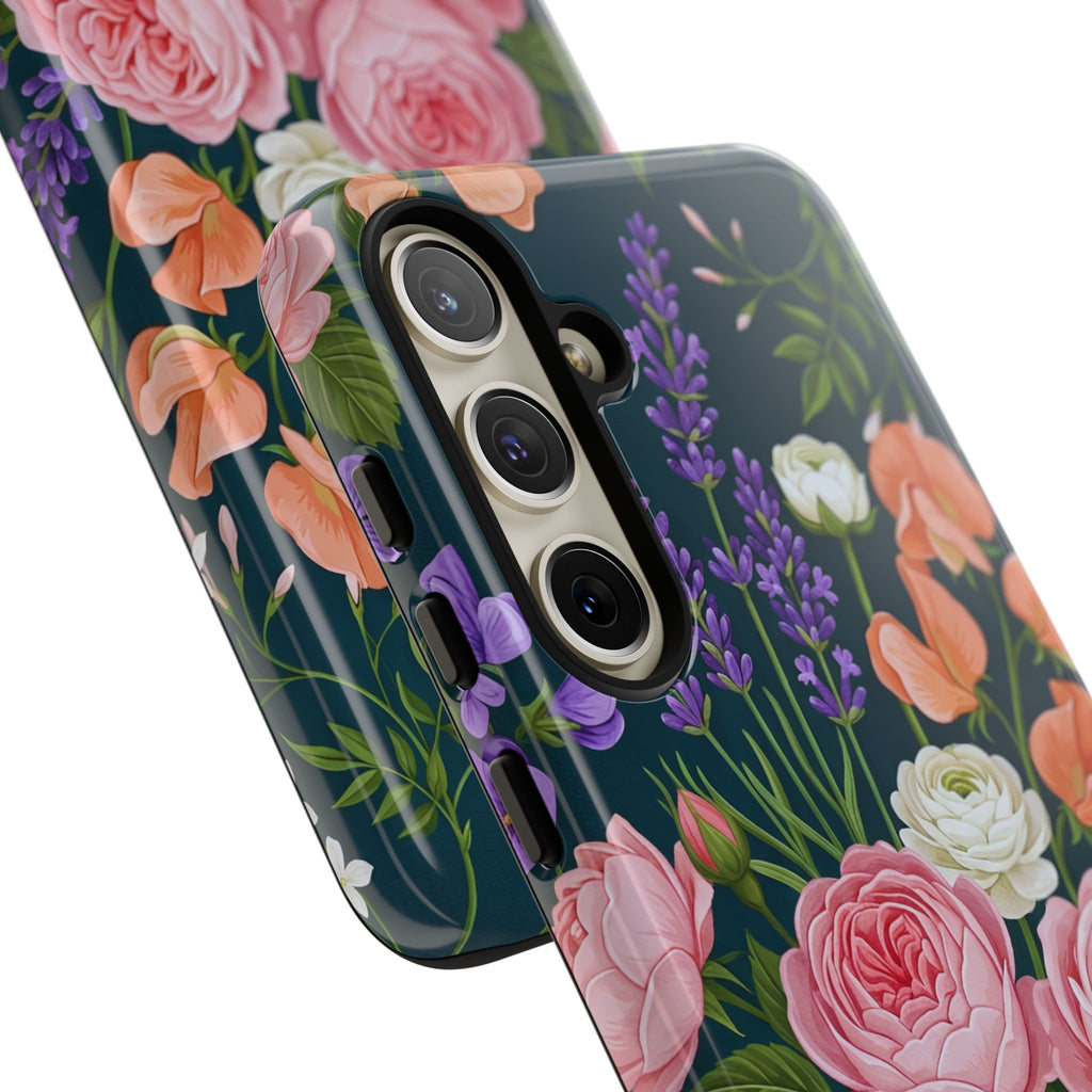 Floral Bouquet Phone Case — Vintage Roses & Lavender Protective Cover
