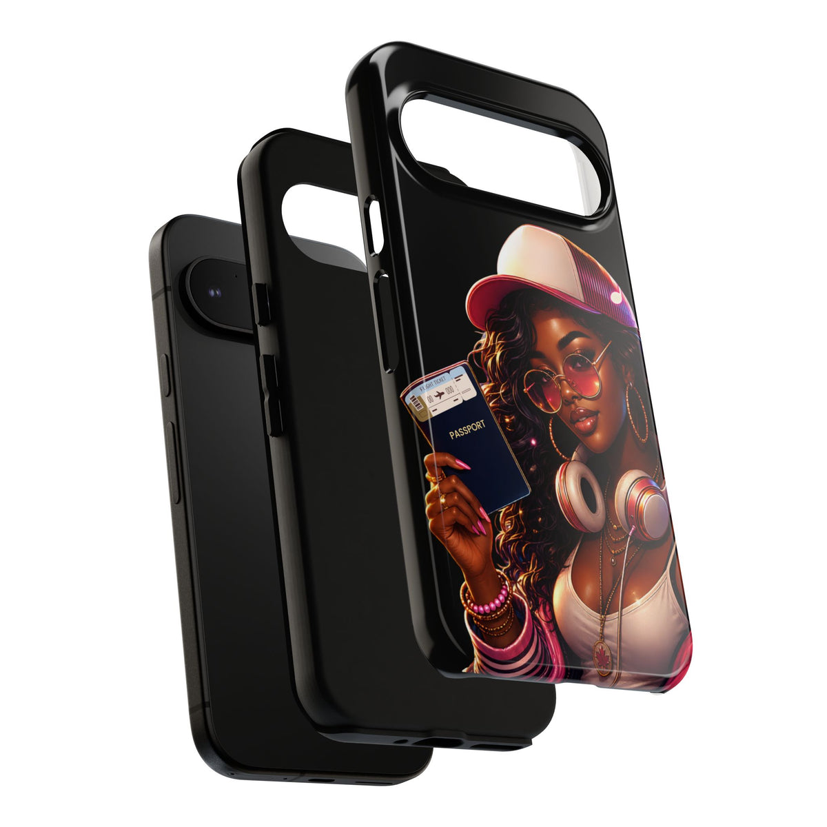 Tough Case – Stylized Urban Girl Phone Case with Headphones & Passport