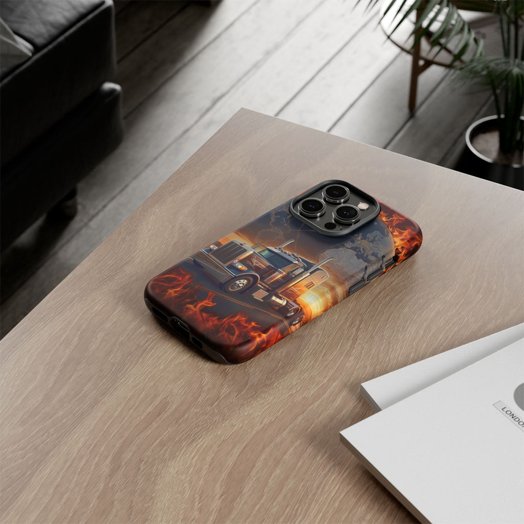 Truck Flames Phone Case — Bold Semi-Truck Globe Design