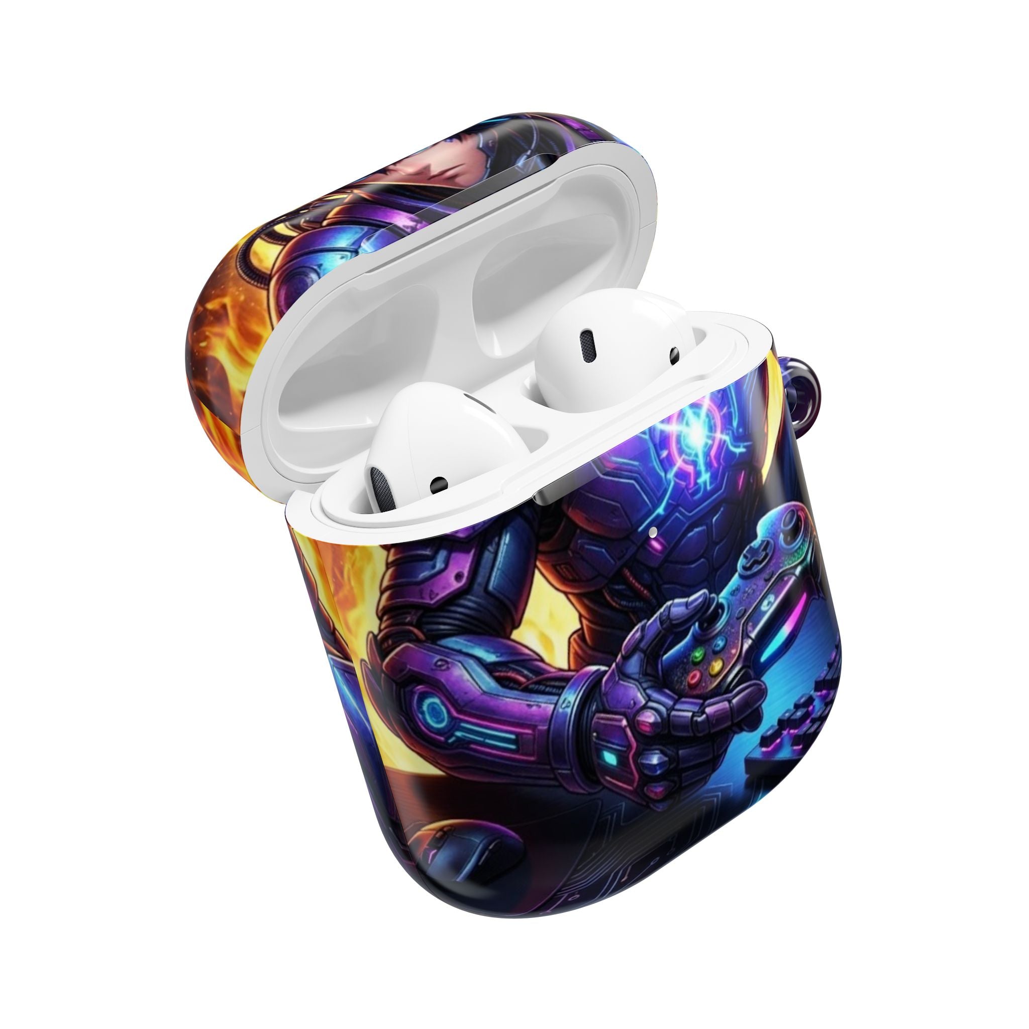 Gamer Anime AirPod Case — Neon Cyber Warrior Design