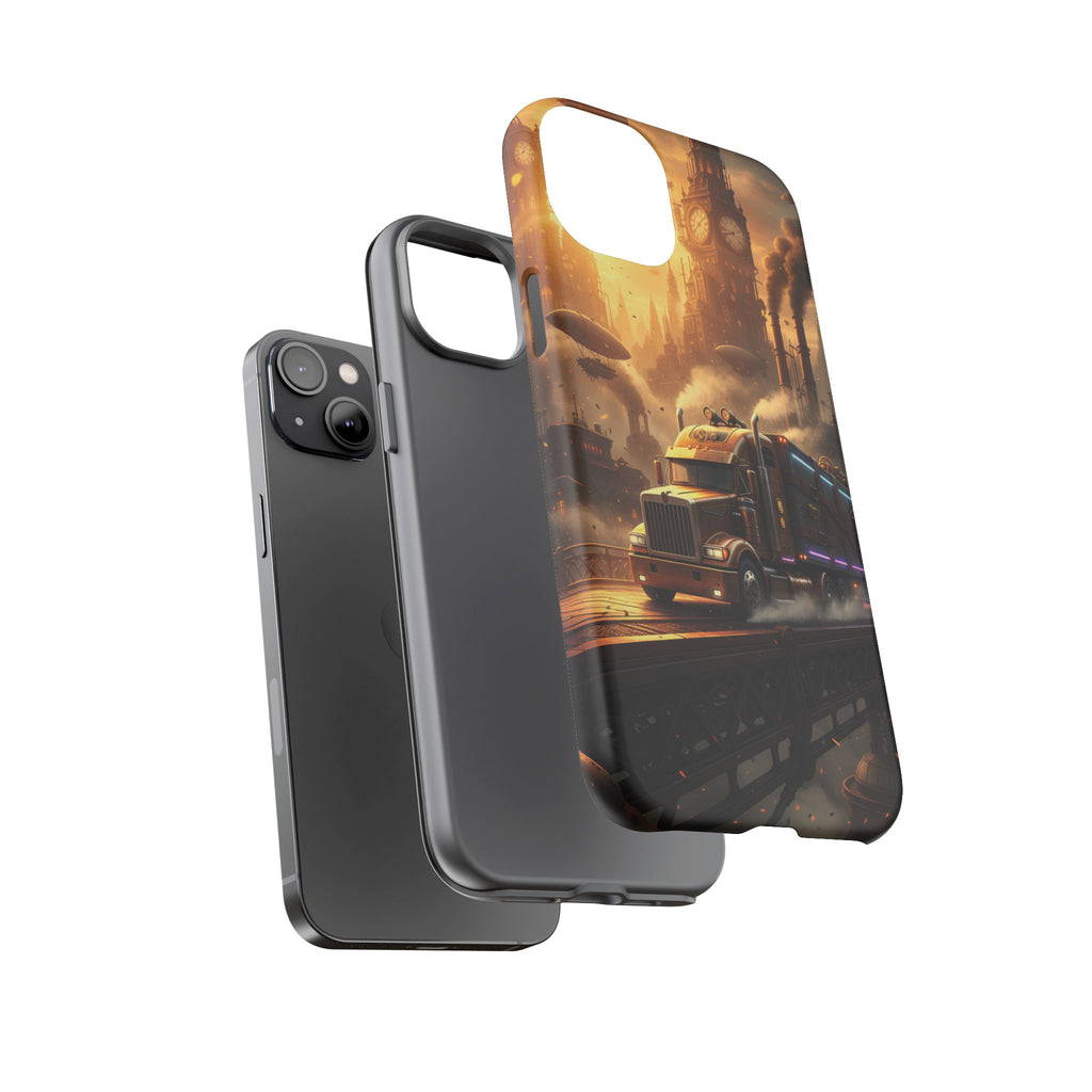 Steampunk Freightliner Phone Case — Rugged Trucking Cityscape iPhone Cover