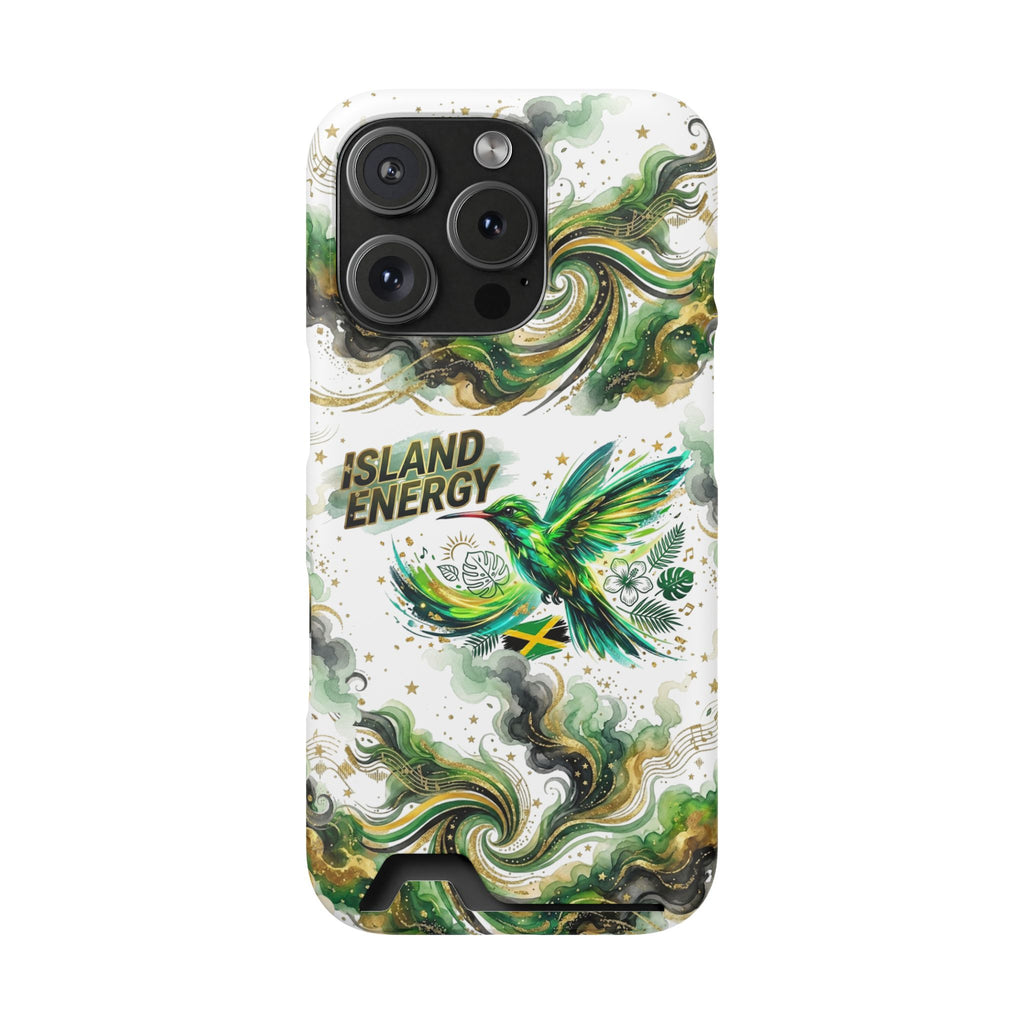 Phone Case with Card Holder — 'Island Energy' Green Hummingbird Design