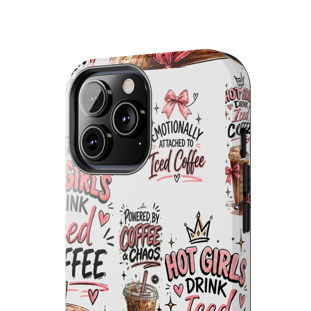 Iced Coffee Pattern Phone Case – "Powered by Coffee & Chaos" Tough Protective Case