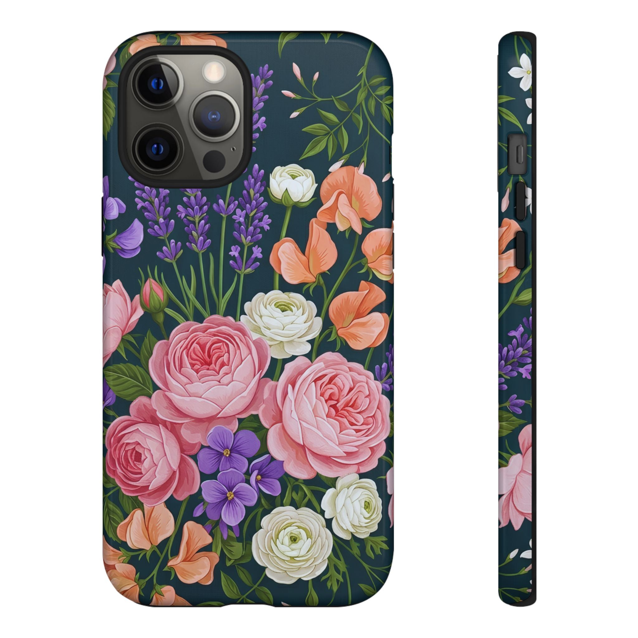 Floral Bouquet Phone Case — Vintage Roses & Lavender Protective Cover