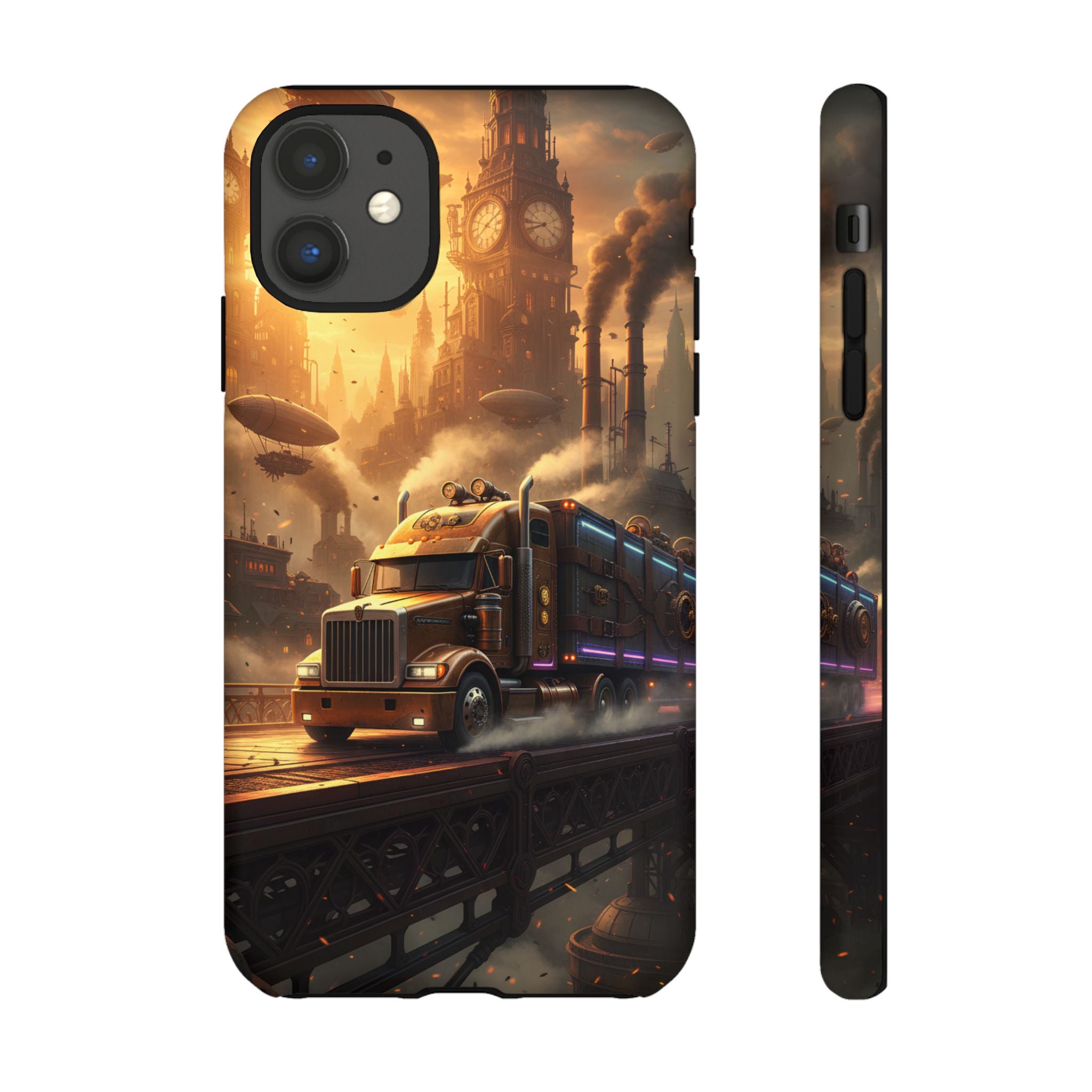 Steampunk Freightliner Phone Case — Rugged Trucking Cityscape iPhone Cover