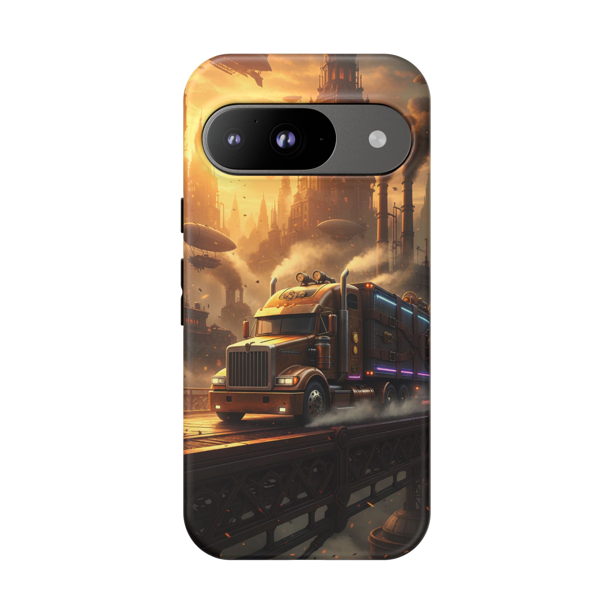 Steampunk Freightliner Phone Case — Rugged Trucking Cityscape iPhone Cover