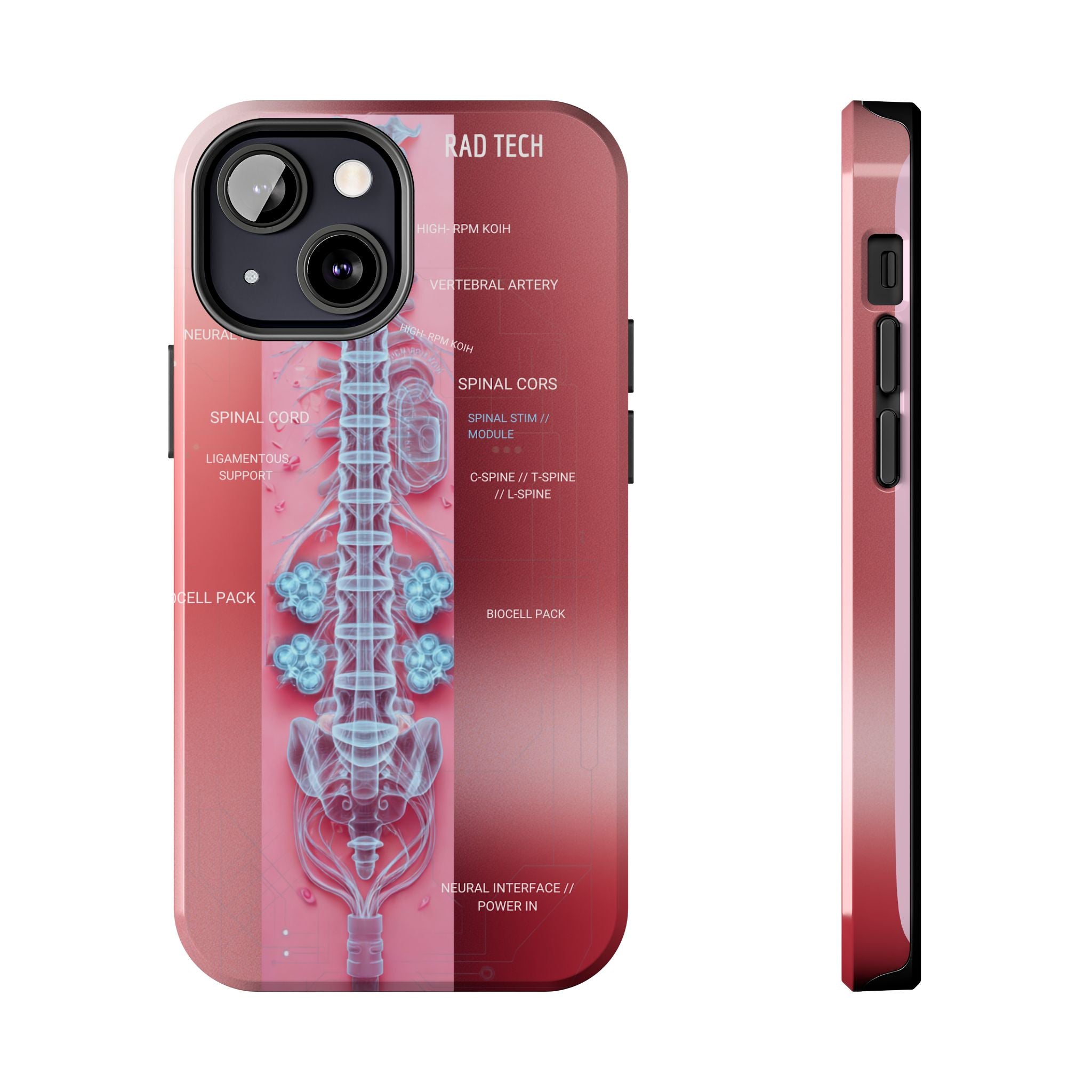 Anatomical Spine Tough Phone Case — Medical X-Ray Design, ‘Spinal Cord’ Labelled