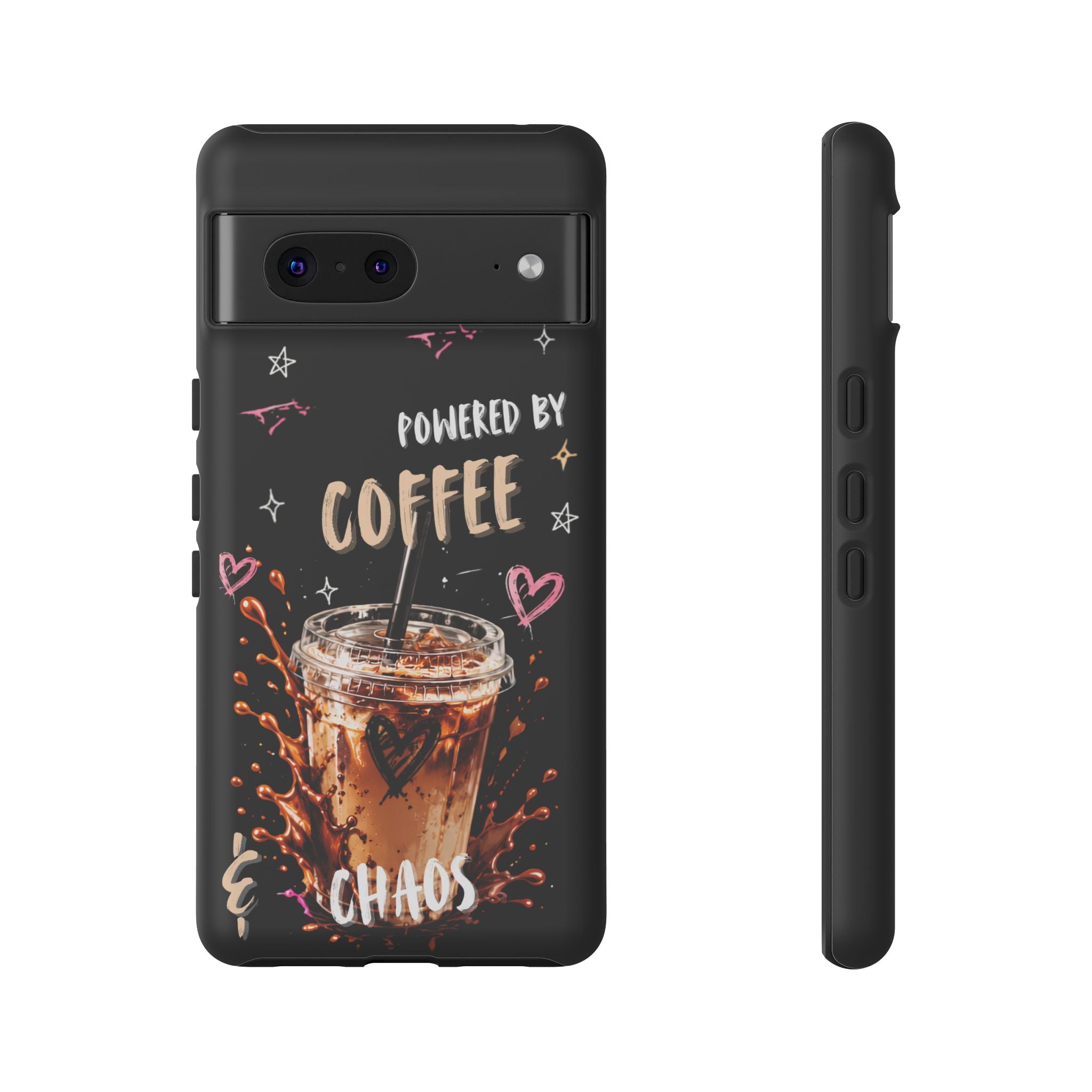 Phone Case — "Powered by Coffee & Chaos" Iced Coffee Protective Cover