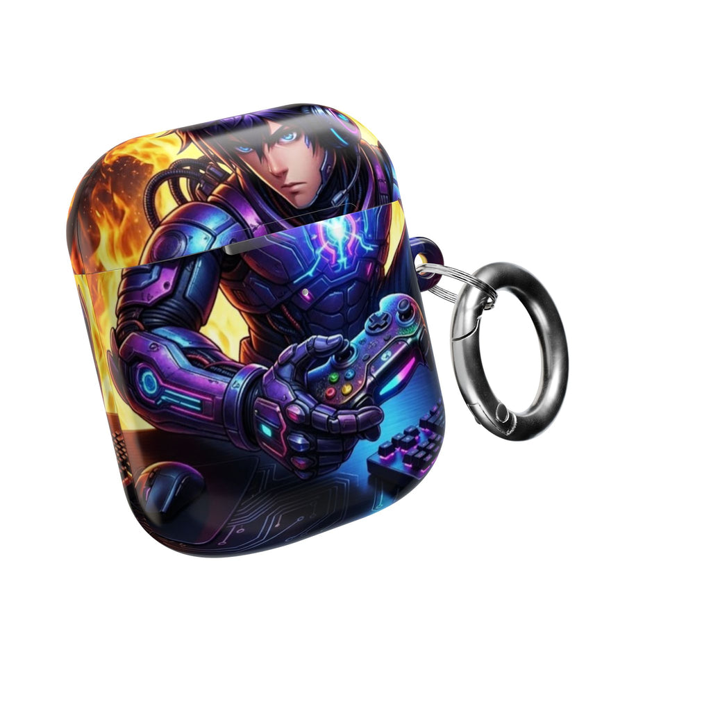 Gamer Anime AirPod Case — Neon Cyber Warrior Design