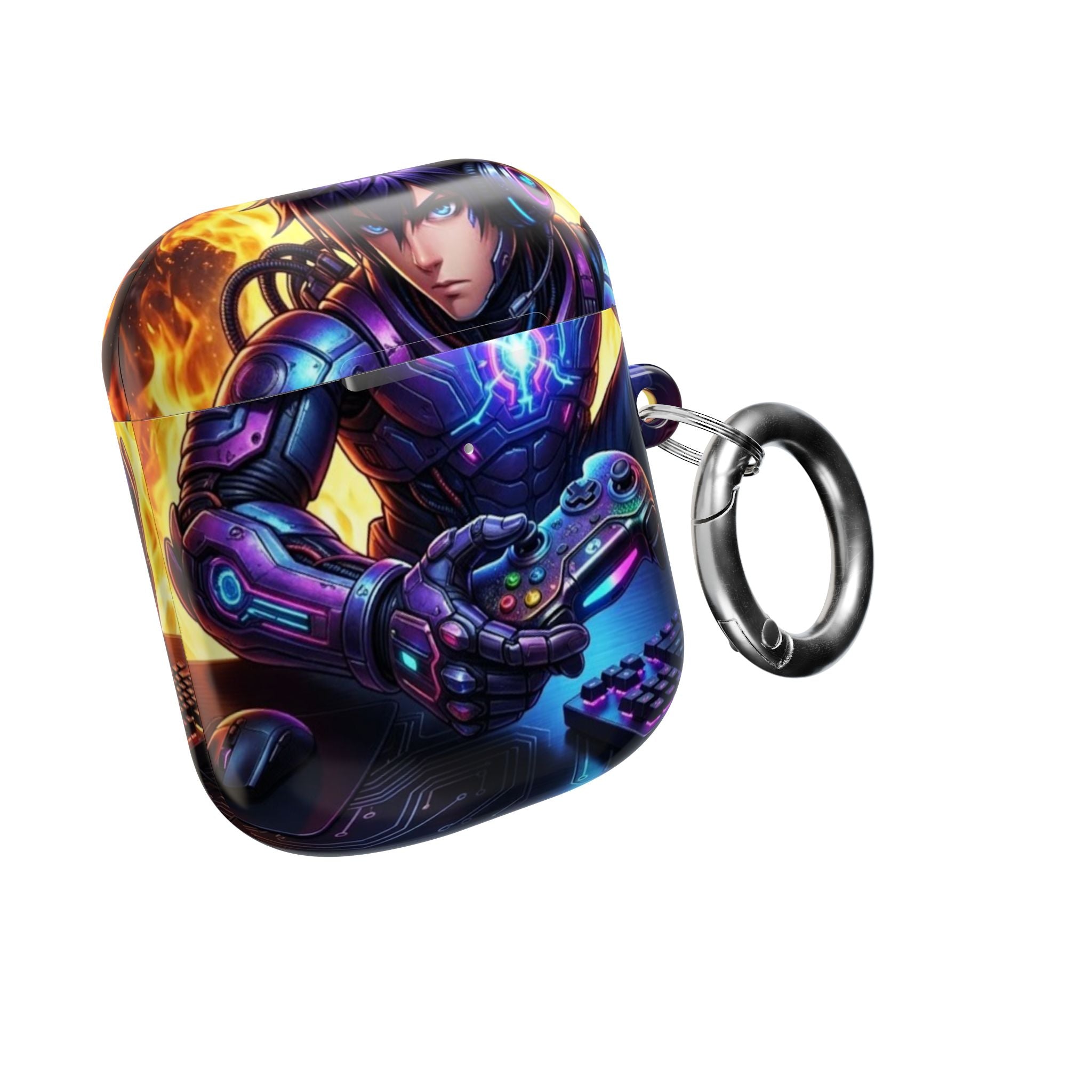 Gamer Anime AirPod Case — Neon Cyber Warrior Design