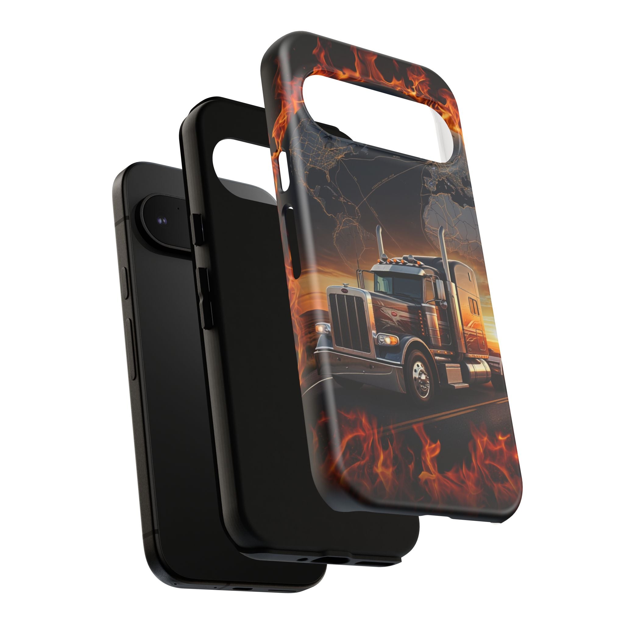 Truck Flames Phone Case — Bold Semi-Truck Globe Design