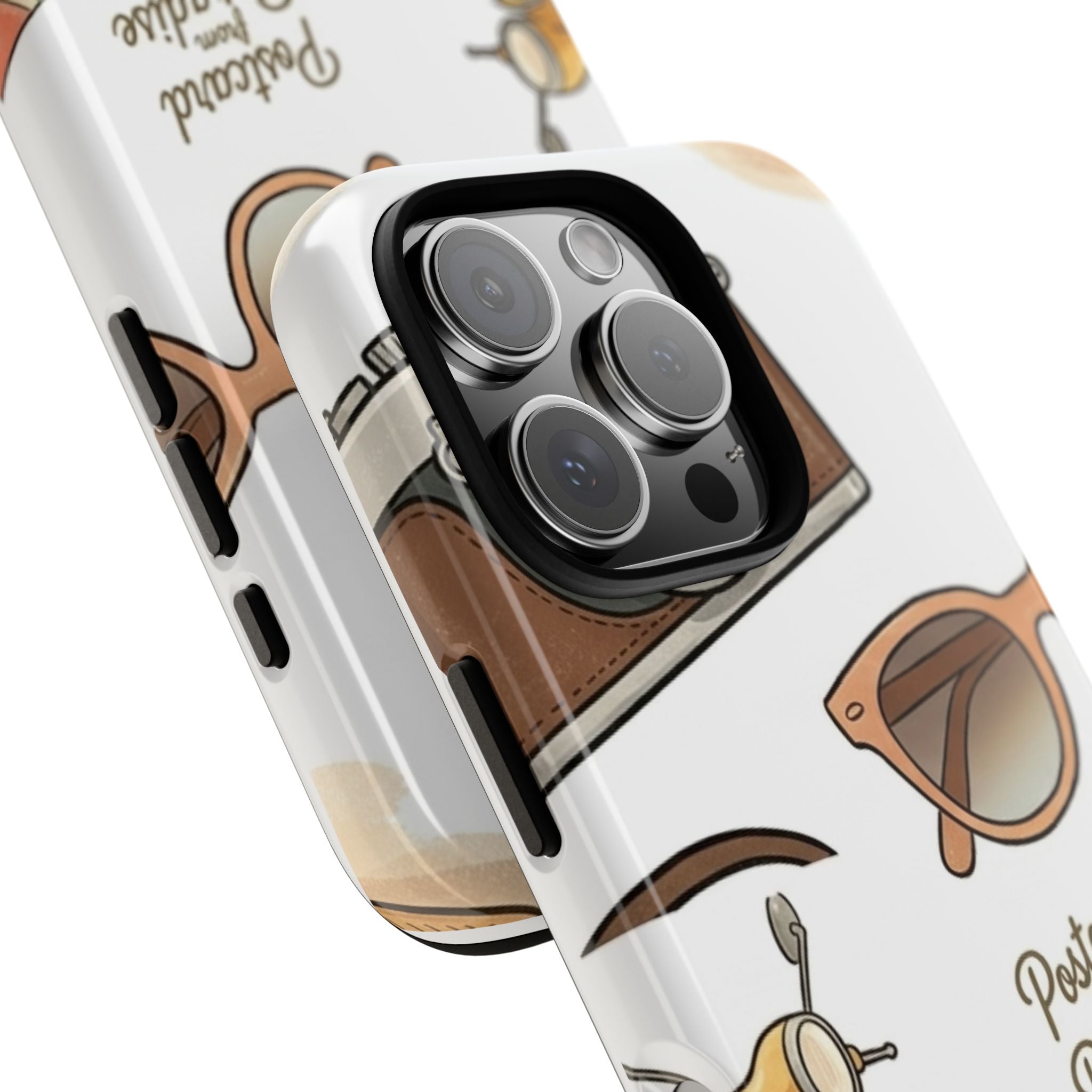 Vintage Summer Beach Phone Case — Feminine Travel Pattern with Cameras, Sunglasses & Scooter