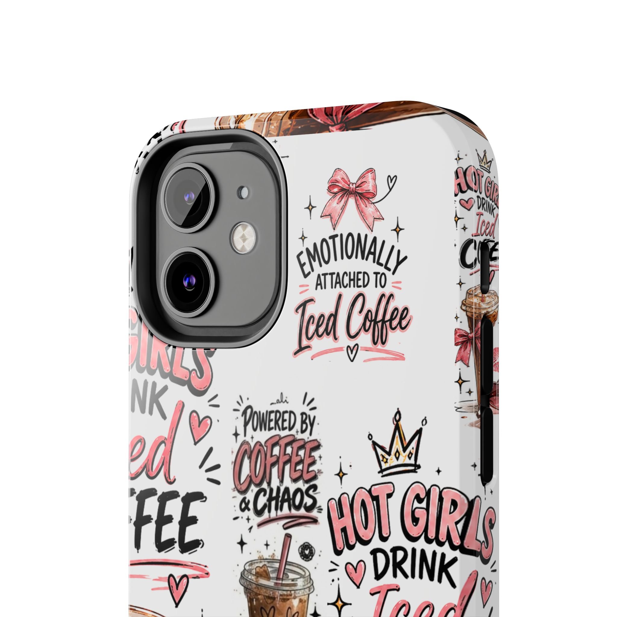 Iced Coffee Pattern Phone Case – "Powered by Coffee & Chaos" Tough Protective Case