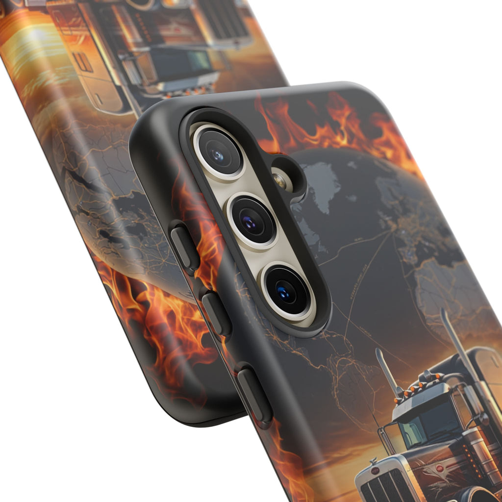 Truck Flames Phone Case — Bold Semi-Truck Globe Design