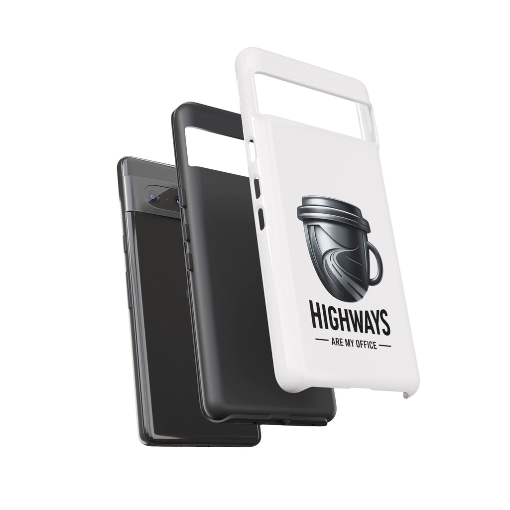 Hard Shell Phone Case — “Highways Are My Office” Travel Coffee Design