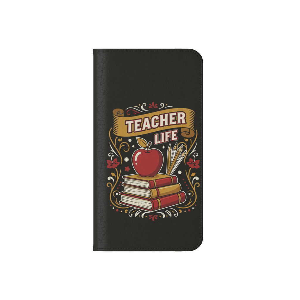 Teacher Life Flip Phone Case – Wallet Folio with Apple & Books Design