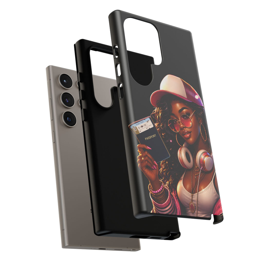 Tough Case – Stylized Urban Girl Phone Case with Headphones & Passport