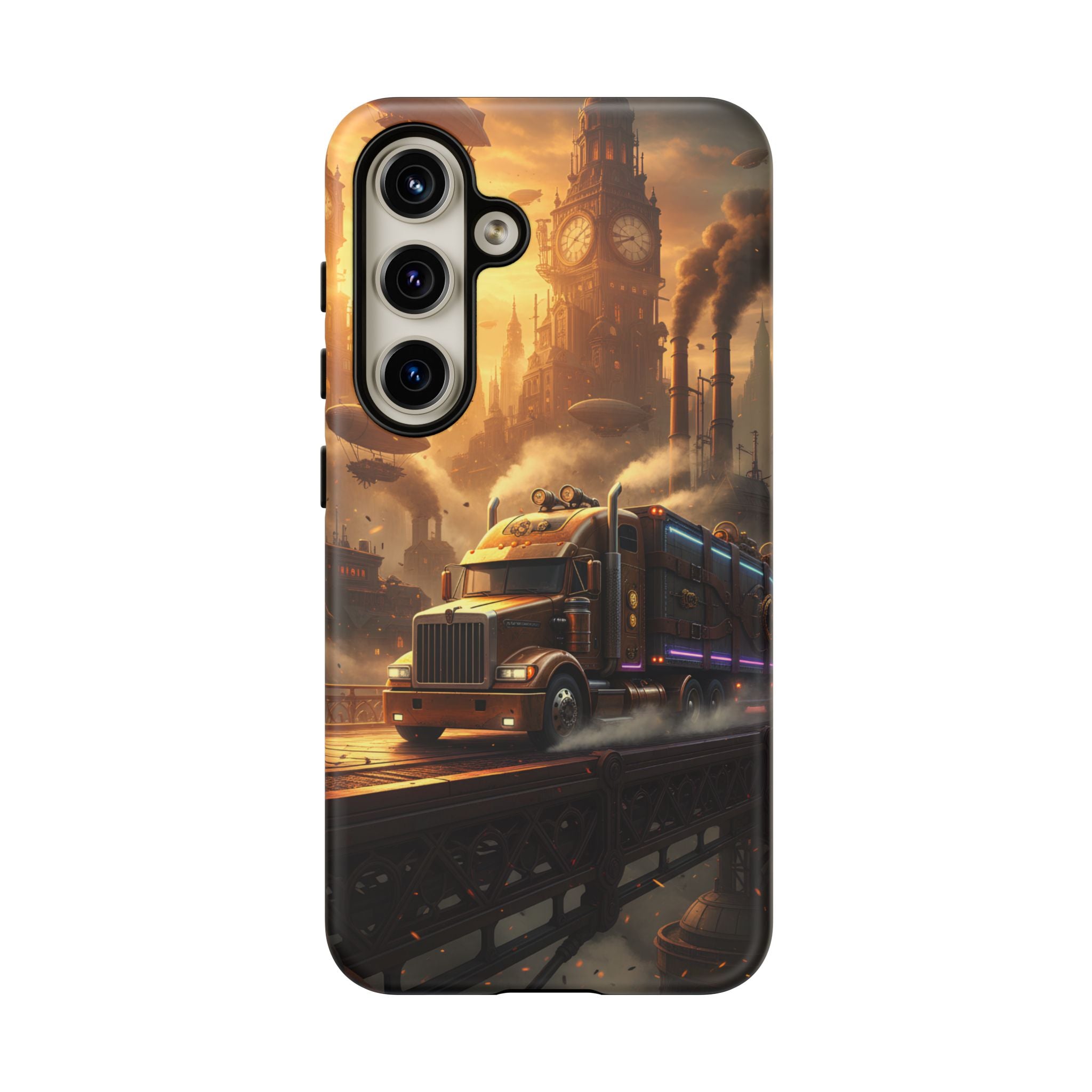 Steampunk Freightliner Phone Case — Rugged Trucking Cityscape iPhone Cover