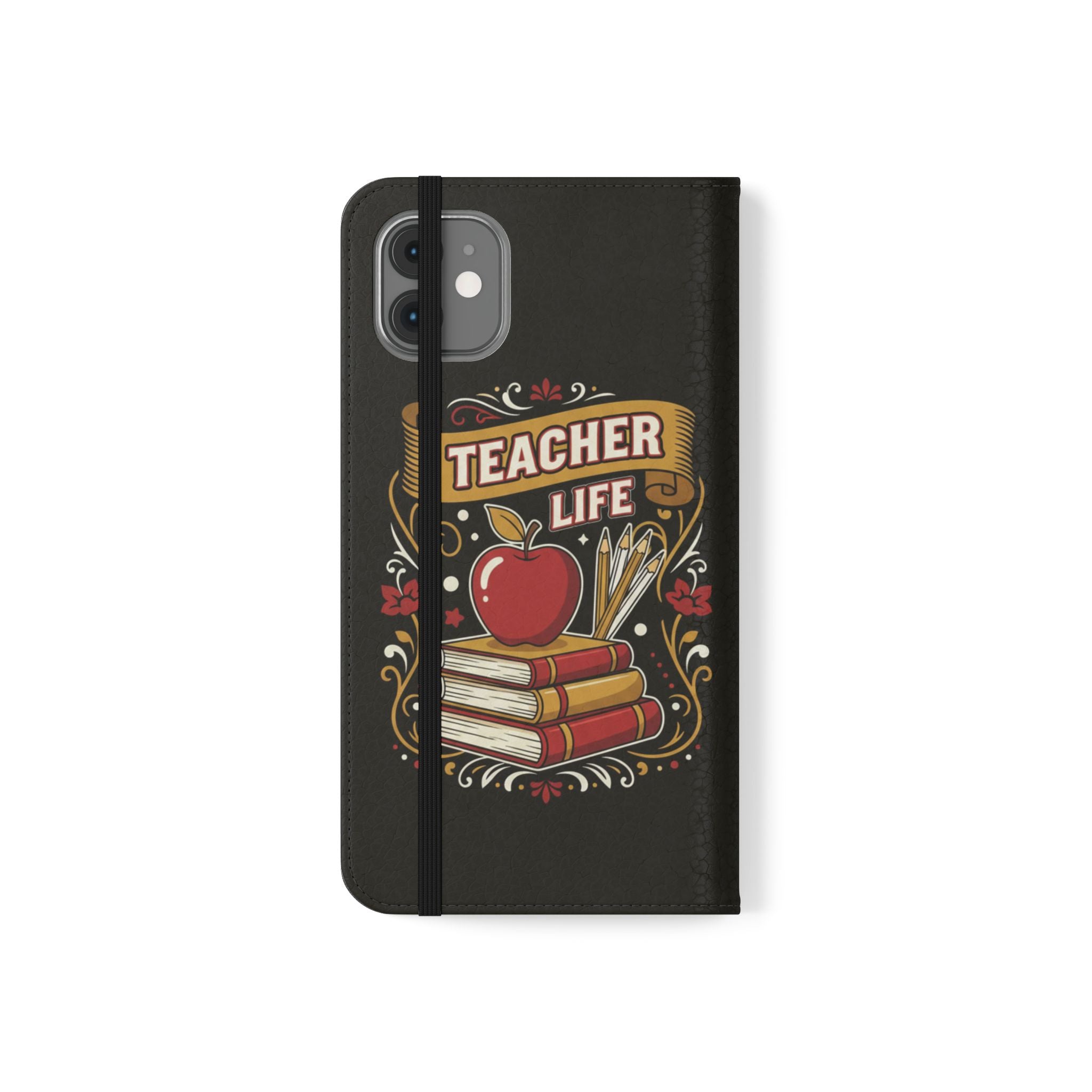 Teacher Life Flip Phone Case – Wallet Folio with Apple & Books Design