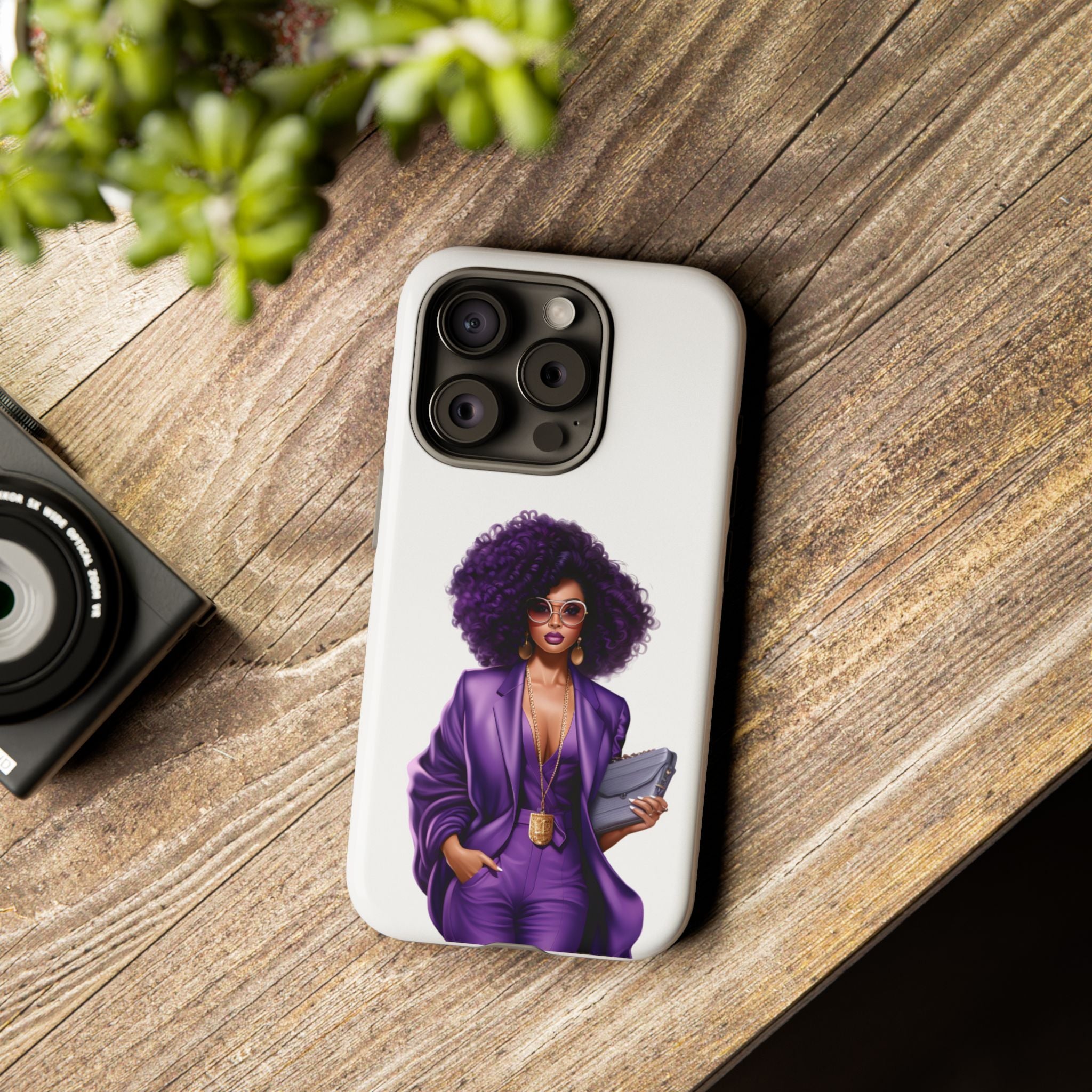 Purple Power Woman Phone Case — Afro Chic Businesswoman Protective Phone Cover